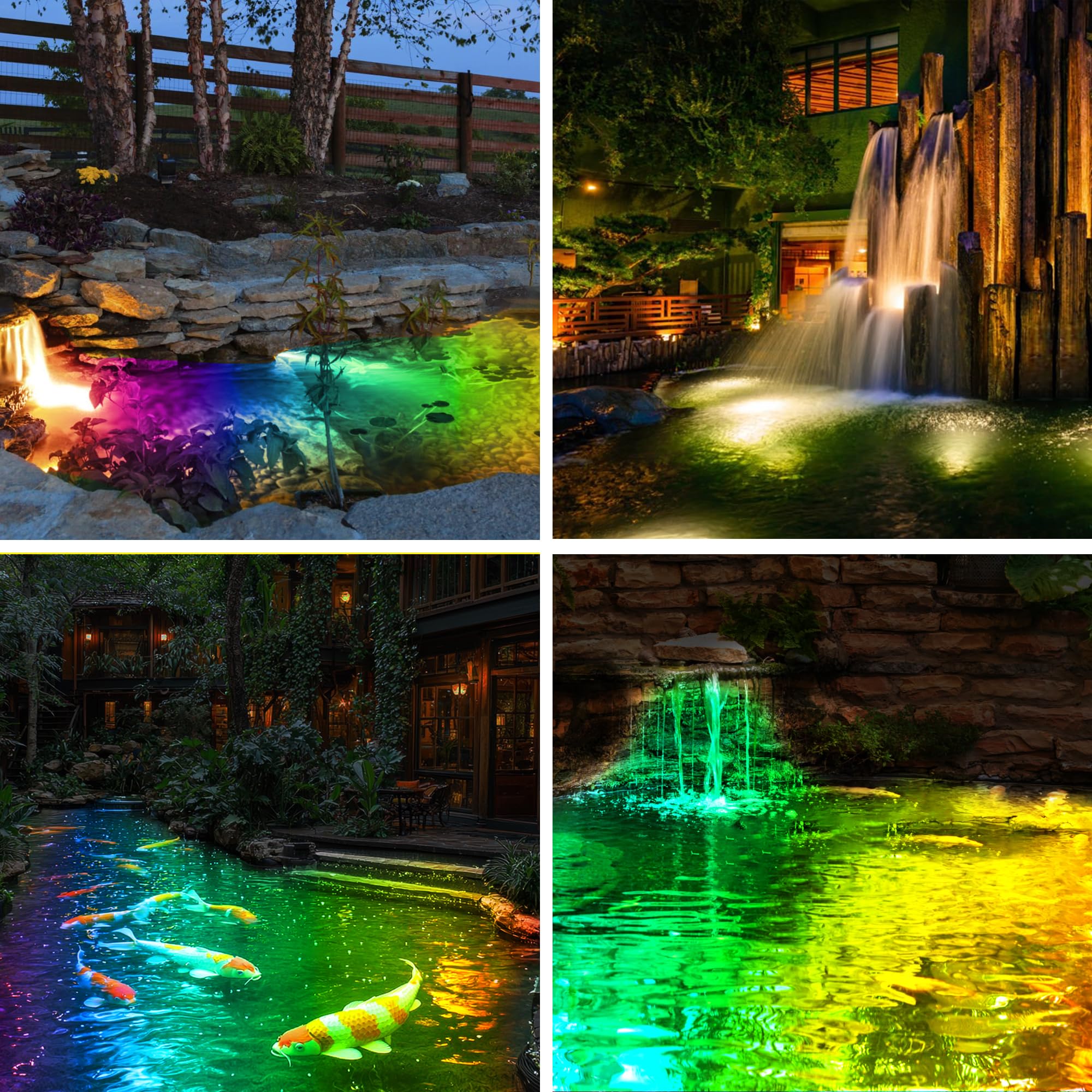 Luci per Laghetto Sommerse con Controllo APP, 6W Faretti per Laghetto IP68 Impermeabile, Luci per Laghetto con 12V Trasformatore e Timer per Fontana Giardino Cascate Marrone sabbia Set 2