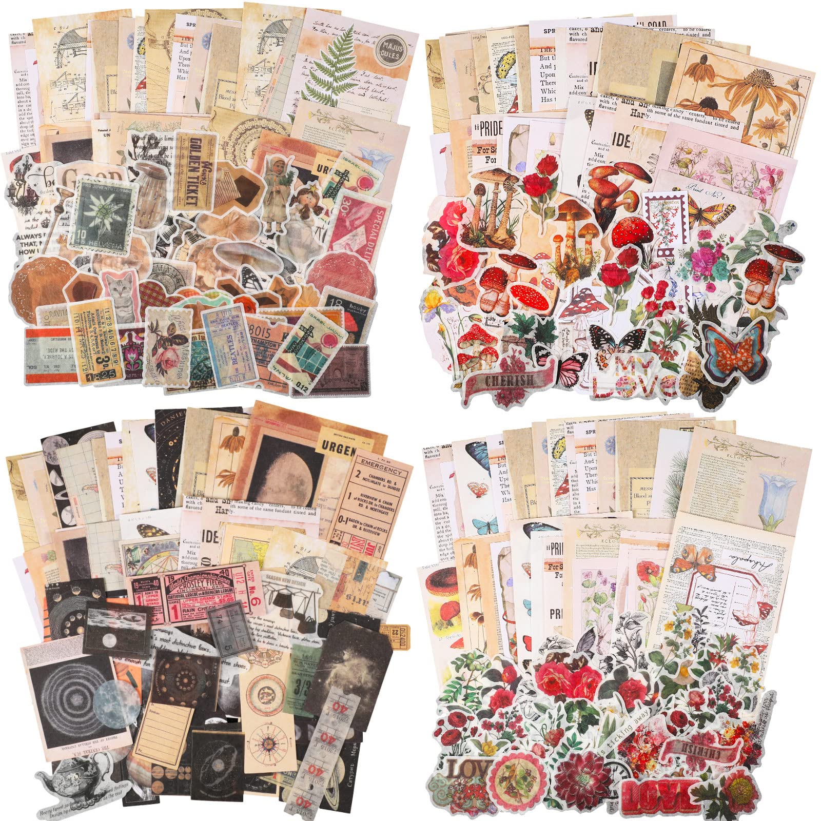 880 Pieces Vintage Scrapbook Sticker Scrapbooking Junk Journal Planners Arts DIY Crafts Stickers Vintage Flowers Plants Set Stickers for Laptop Envelop Window Decorative Flower Plant Sticker