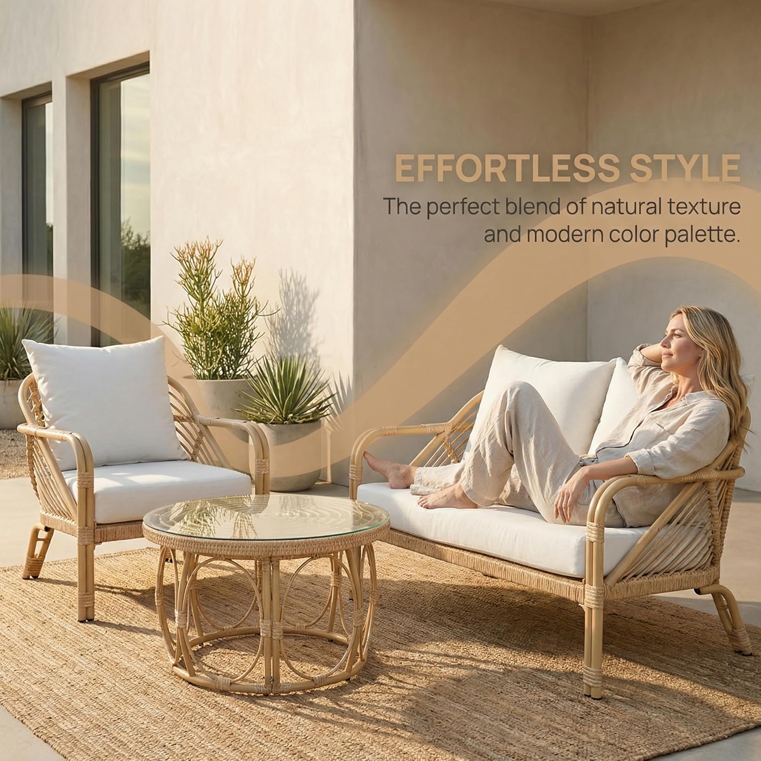 3-Piece Patio Bistro Set with Storage Table, Modern Rope Chairs Outdoor Furniture for Balcony, Porch, or Garden, Comfortable Conversation Set, Lvory