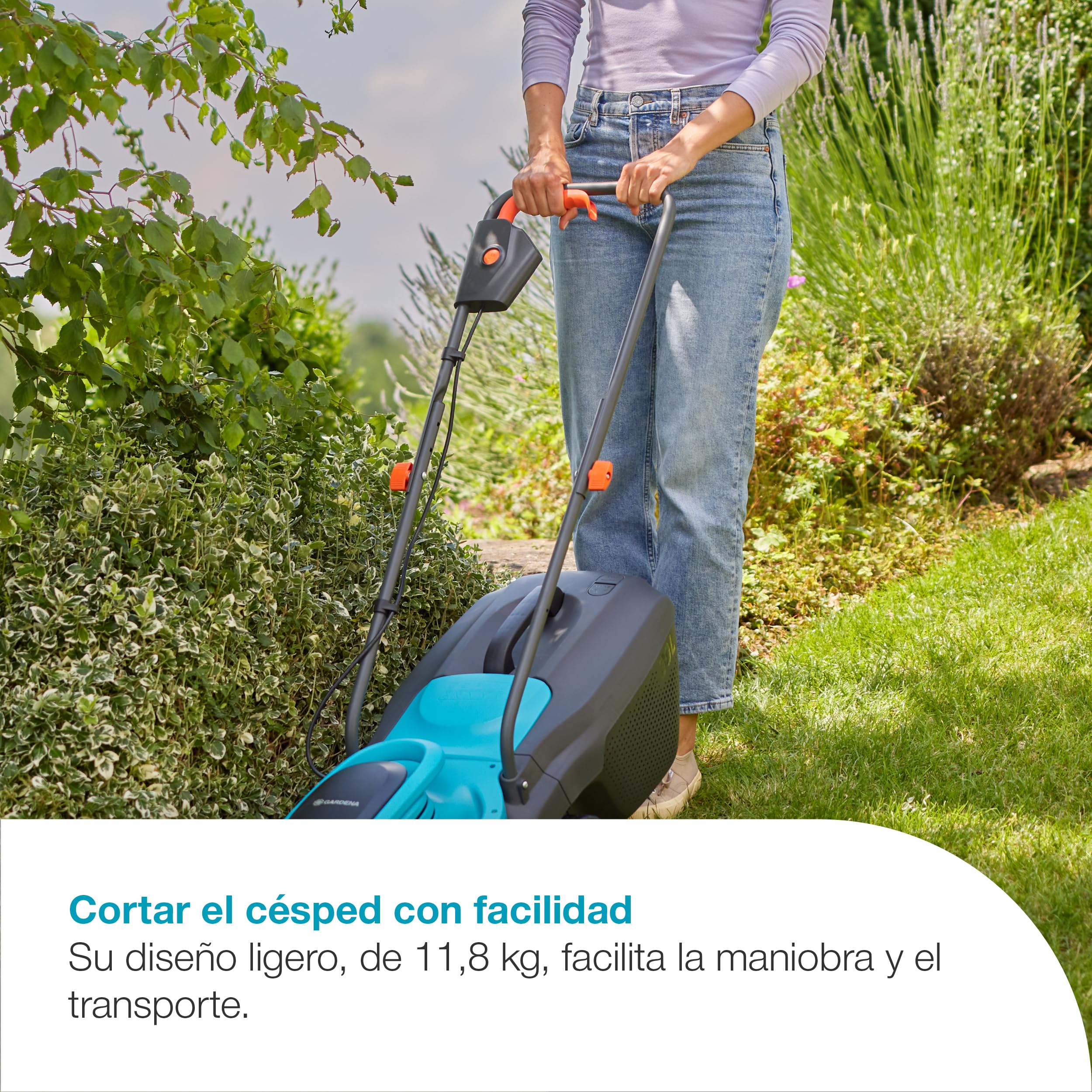 Gardena Cortacésped con batería EasyMax 32/18V P4A Set Listo para Usar: Cuchilla de Corte, Ligero, Ajuste de Altura, Recolección de Hierba, Sin Cable (14634-20)
