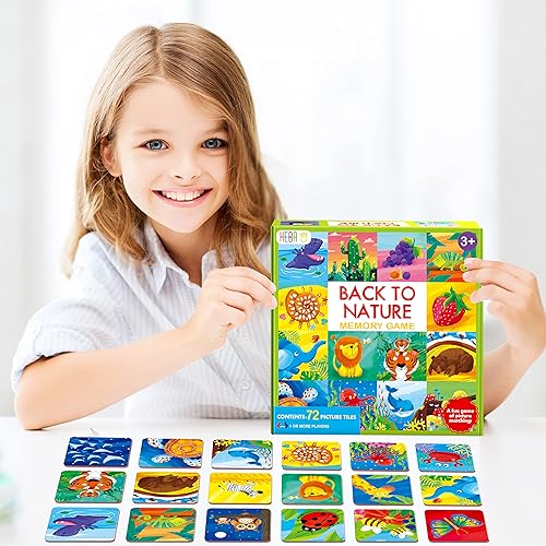 Miniatura 6 de Hebayy Juego de memoria a juego, 72 tarjetas a juego con temática natural para niños pequeños, 36 pares de tarjetas de memoria para preescolar de 4,