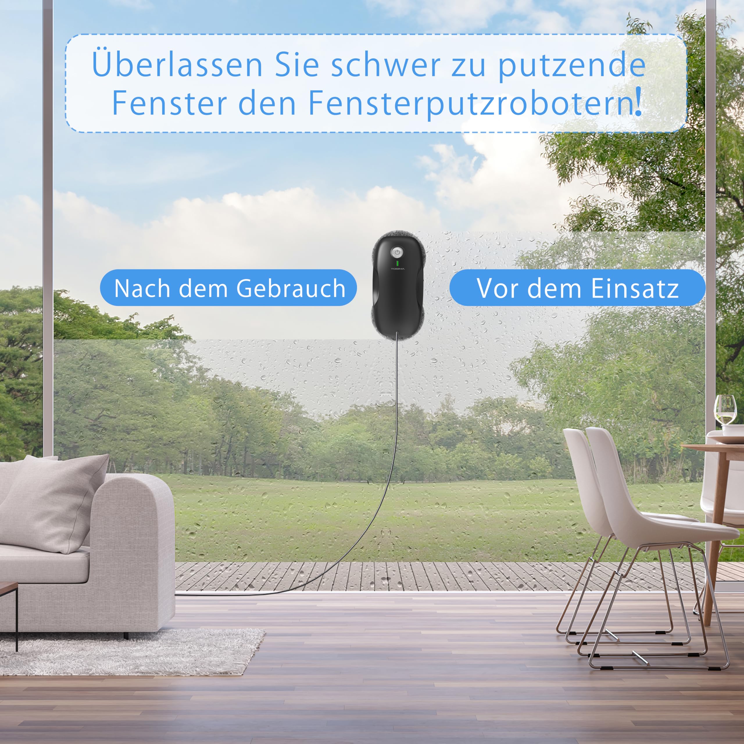 Tosima W2 fensterputzroboter 3800 PA automatischer fensterroboter mit Fernbedienung intelligenter Navigation und intelligenter Kantenerkennung geeignet für den Außen- und Innenbereich schwarz