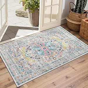 Pauwer Boho Washable Area Rug 2x3 Soft Living Room Bedroom Floor Carpet Mat Indoor Farmhouse Vintage Non Slip Accent Throw Rugs for Entryway Kitchen Dorm Dining Room