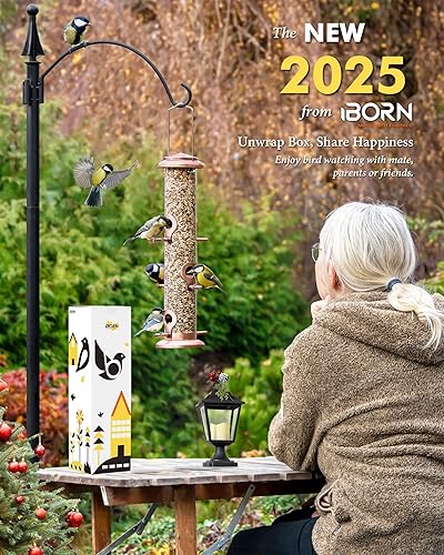 Miniatura 2 de iBorn Comedero de metal para pájaros de cobre cepillado, comedero para pájaros silvestres para colgar al aire libre, acabado de cobre cepillado