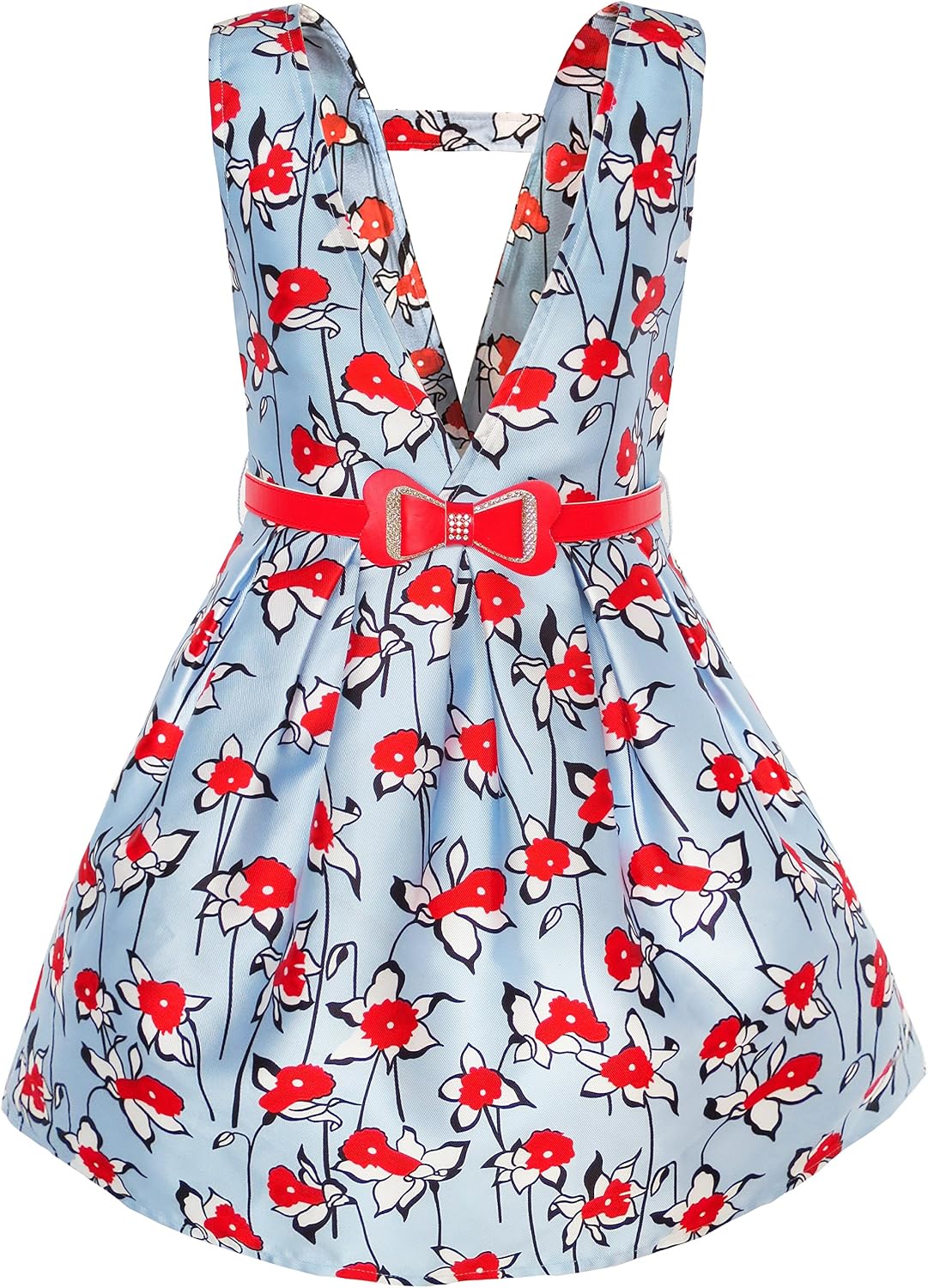 Sunny Fashion Girls Dress Navy Blue Flower Belt Vintage Party Size 6-14