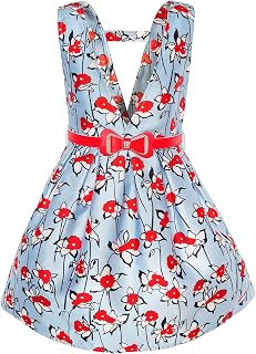 Girls Dress Navy Blue Flower Belt Vintage Party Size 6-14