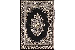 Unique Loom Reza Collection Traditional Persian Style Area Rug, 6x9 ft, Black/Beige
