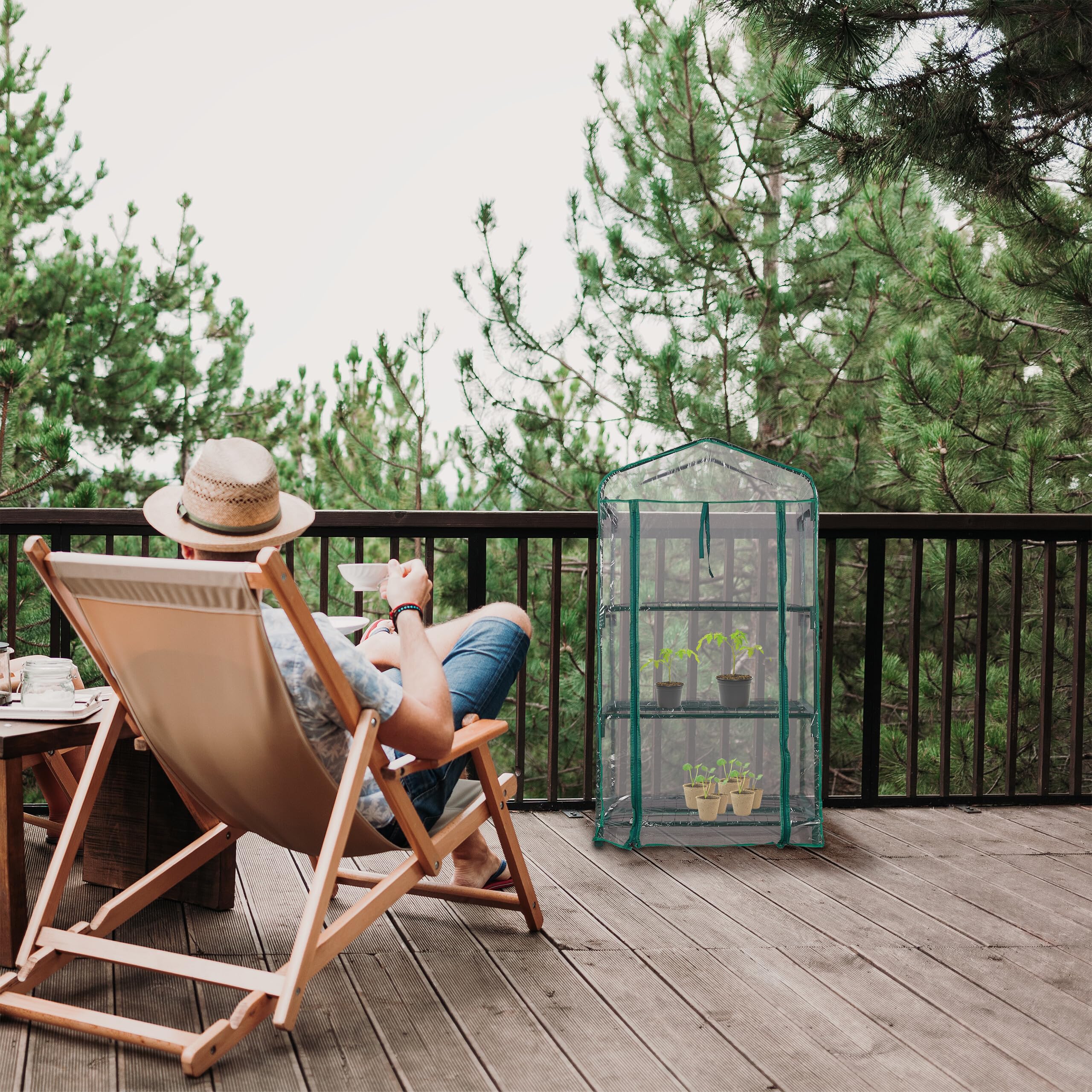 Relaxdays Serra per Il Balcone, a 3 Piani, HLP: 122x64x45 cm, in Acciaio e Telo in PVC Giardinaggio, Trasparente Verde