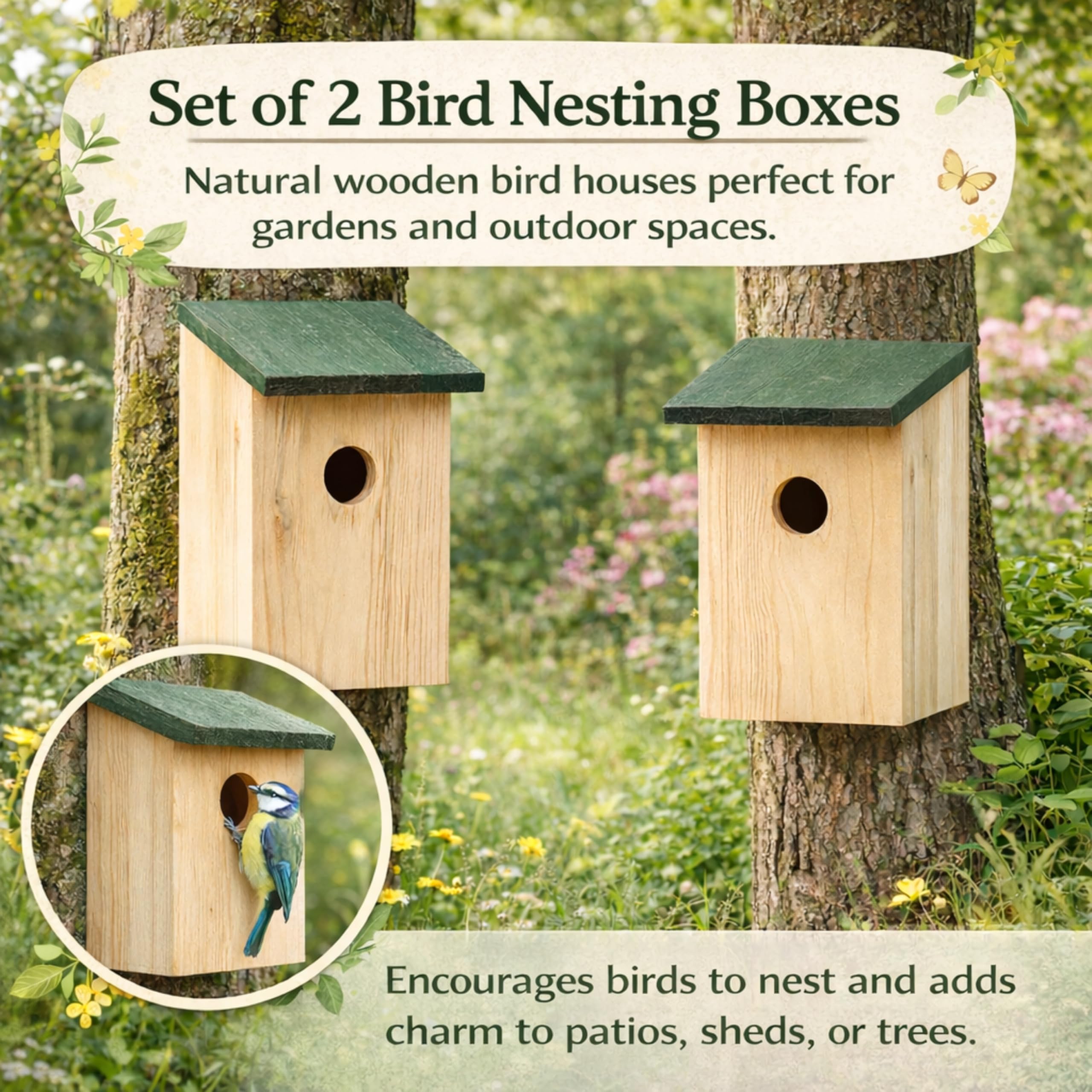 Garden Mile 8 X Tradizionale Giardino In Legno Nidificazione Scatole Con Verde Cerniera Tetto Per Una Facile Pulizia Predator Impermeabile Per Accogliere Piccolo Uccelli Passeri, Tette Robin Nido