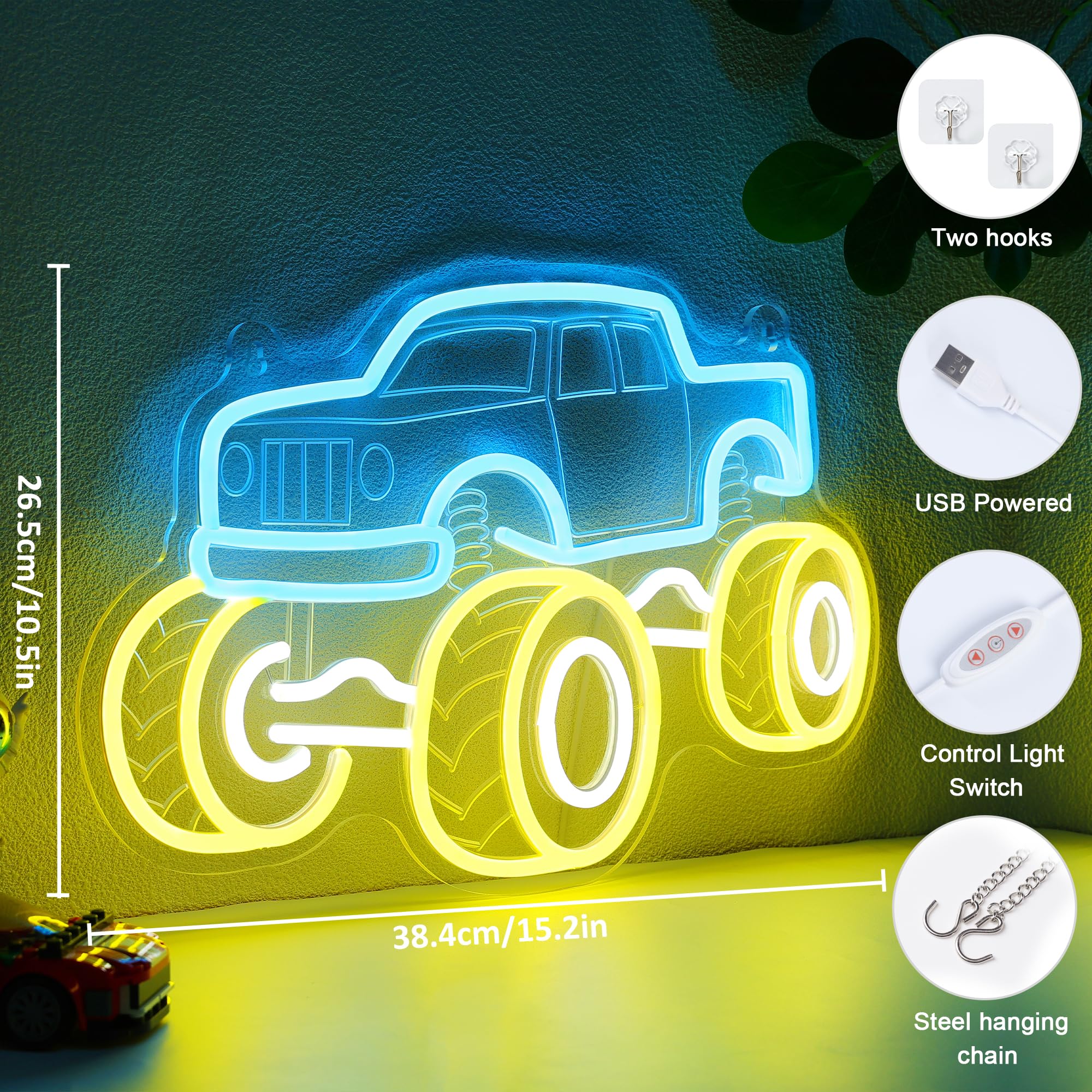 YuanDian Monster Truck Neon Sign, Neon Lights for Bedroom Gamer Room Wall Decor Gift Ideas for Teen Boys Nephew Son Grandson - Image 3