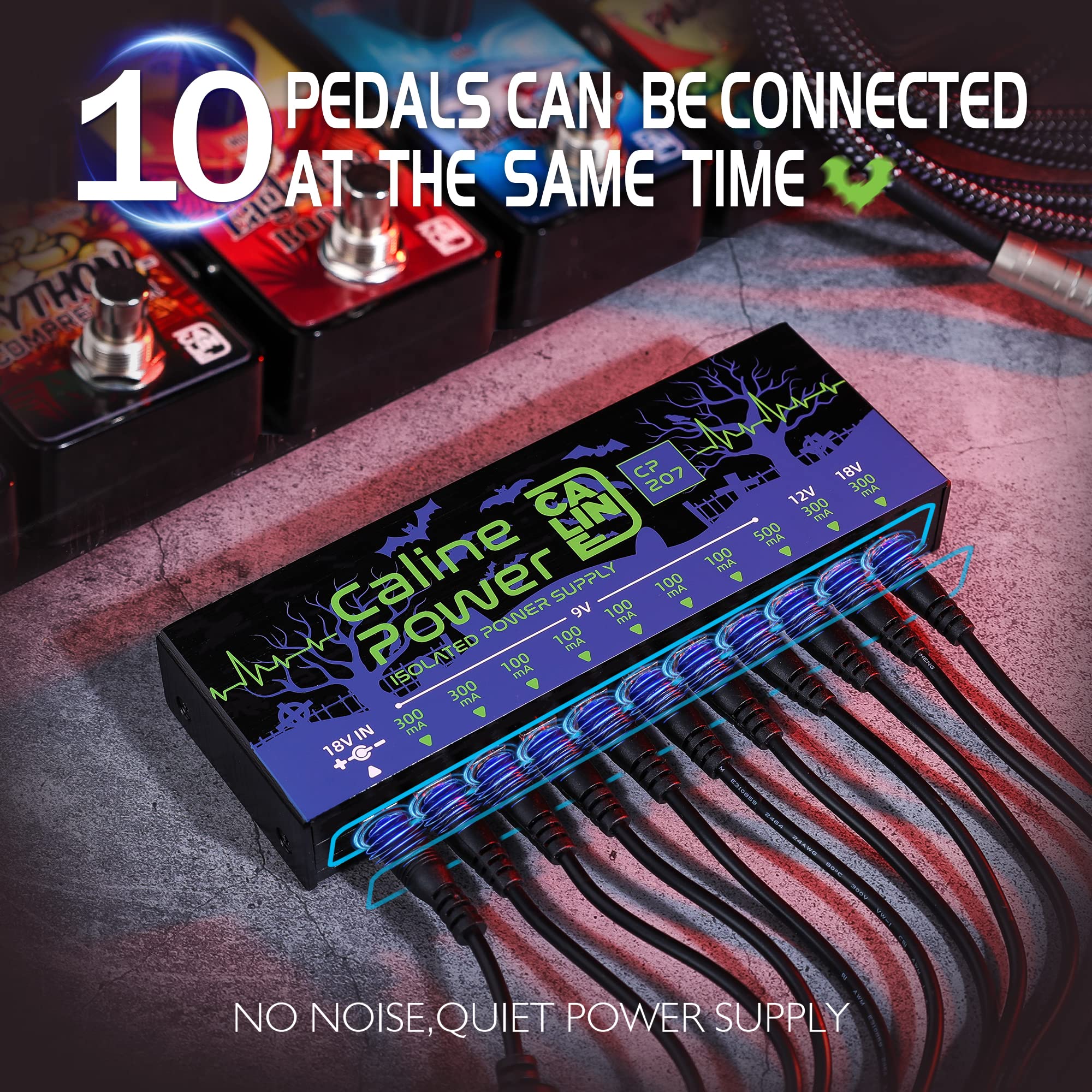 Caline CP-207 Fuente de alimentación para pedal de guitarra, 10 salidas aisladas para pedal de efecto de 9 V/12 V
