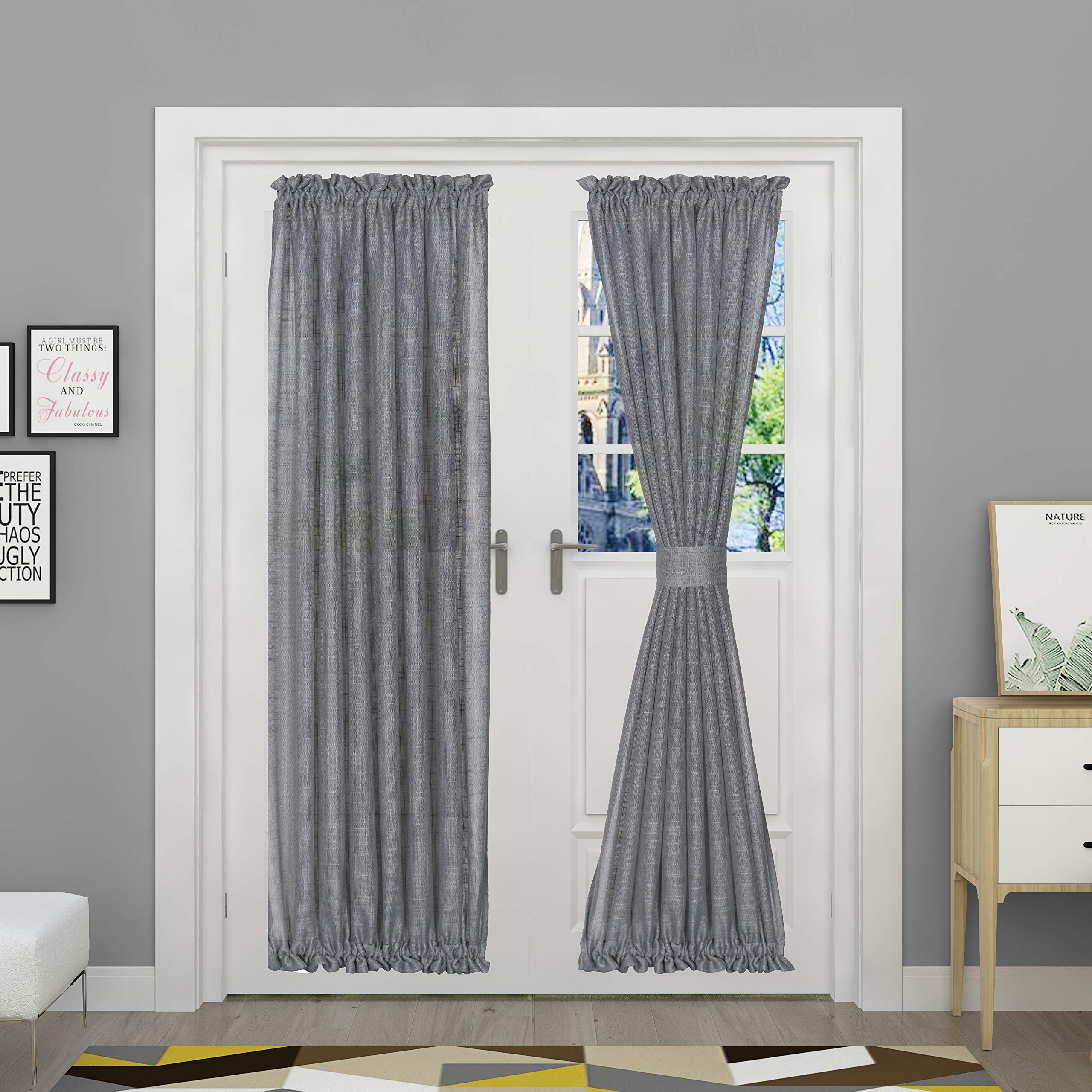 Tenda Trasparente In Lino Bianco FMFUNCTEX - Pannello 254x213 Cm Per Porta Scorrevole O Finestra - Con Asta Porta - 4