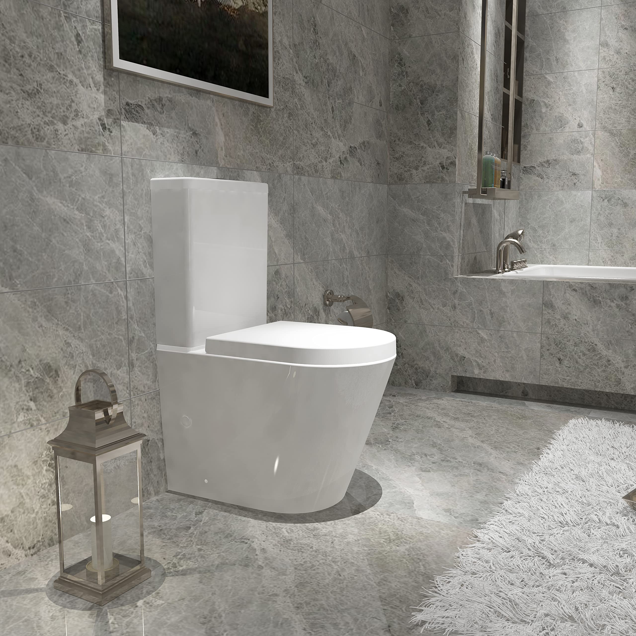 Biubiubath Bathroom Rimless Close Coupled Toilet Soft Close Seat WC White Ceramic Pan White WC Cloakroom Pan