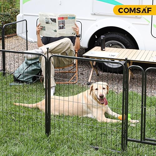 Miniatura 8 de ComSaf Corralito para perros al aire libre, 32 pulgadas de altura, 16 paneles de valla metálica para perros con dos correas fáciles de transportar,