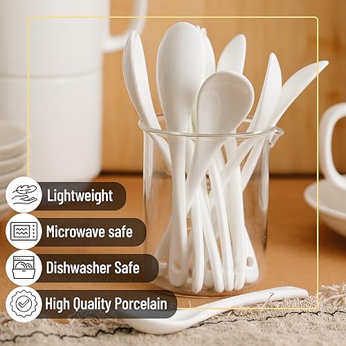 Miniatura 9 de BTAT - Tazas y platillos para expreso, 2.4 onzas, juego de 6, con ribete dorado y caja de regalo y cuchara de té de porcelana blanca, juego de 12