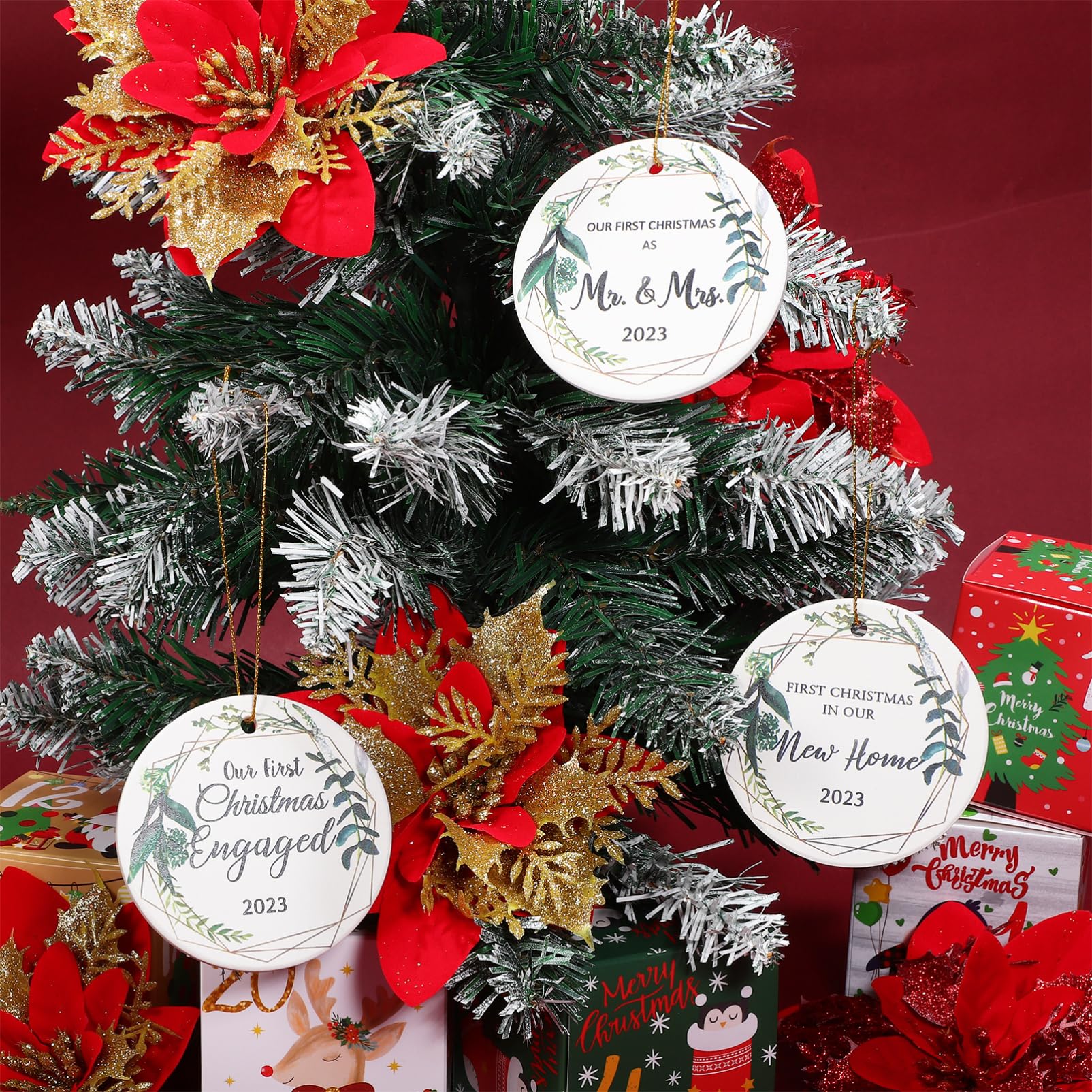 PRETYZOOM 4 Juegos Adornos Navideños Colgantes para Árbol De Navidad Adornos Navideños para Exteriores Pegatinas para Interiores Ganchos para Ventanas Decoración Navideña 3 Piezas * 4