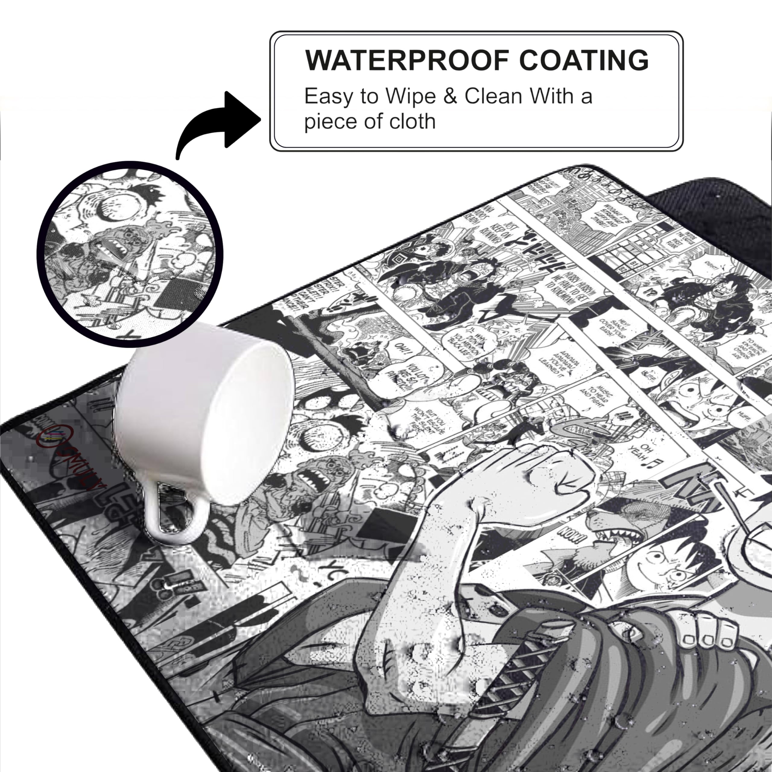 Pirate Anime Mouse Pad 12×32 Inch 3mm Extended Gaming Desk Mat with Anti-Slip Rubber Base Mousepad for Smooth Surface Desk pad for PC & Laptop Use Waterproof & Stiched (Black/White) Deskpad — Amazon image 5