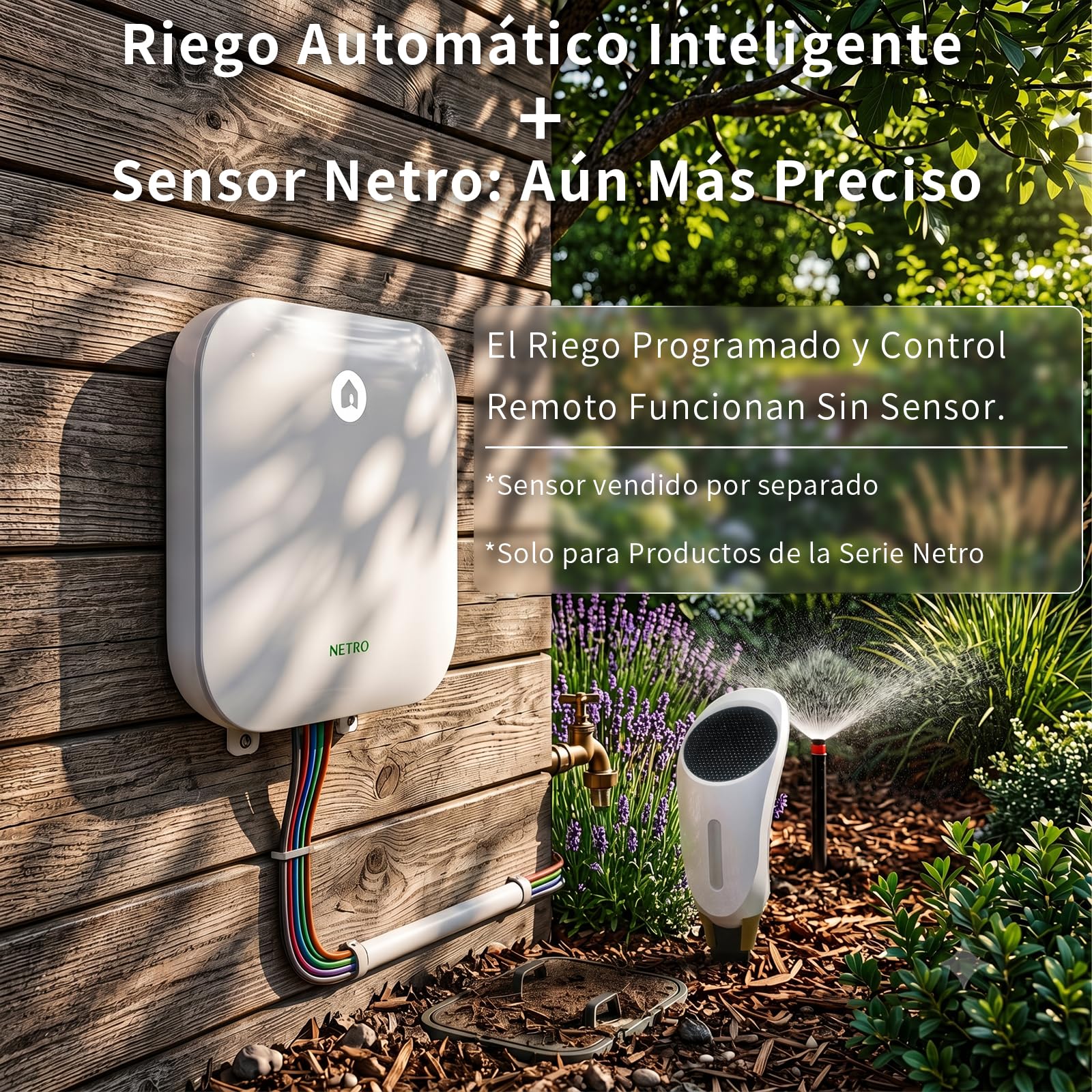 Netro Sprite 12 Zone Programador Riego WiFi Para Césped Con App, Con 24 CA | Serv Meteorol, Datos de Plantas,‌ Programa de Riego, Salto Lluvia, Riego Automático con Sensor Netro, Historial‌,Uso Interior