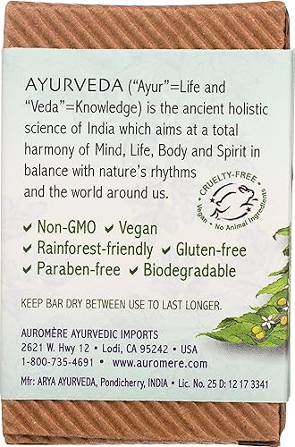 Miniatura 2 de Auromere Tulsi Neem - Jabón ayurvédico, ecológico, hecho a mano, vegano, libre de crueldad, natural, sin OMG (2.75 onzas), paquete de 12
