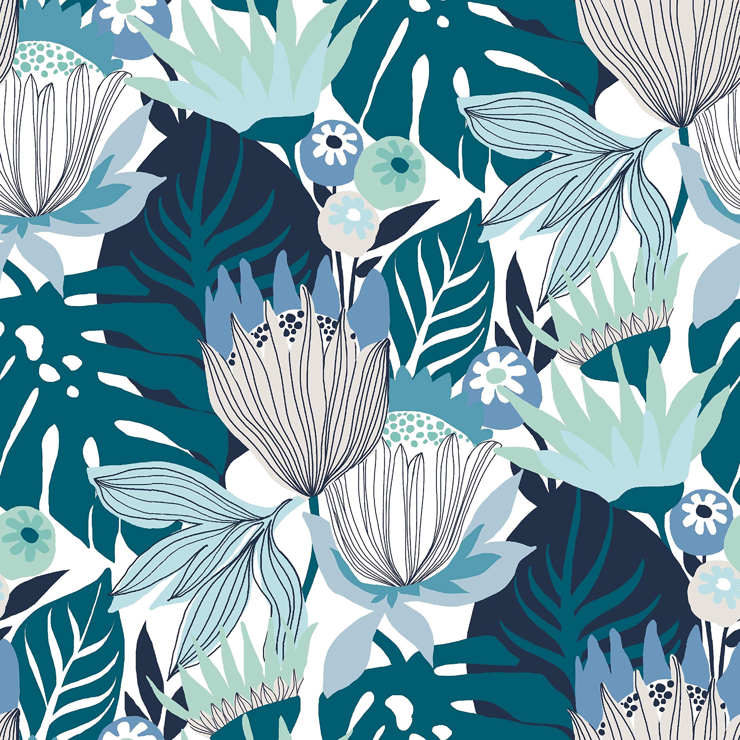 Papier Peint Adhésif Feuilles Retro Tropical Motif Botanique Imperméable et Lessivable