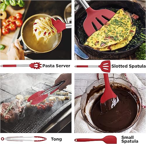 Miniatura 2 de ORBLUE Juego de utensilios de cocina de silicona, utensilios de cocina de 14 piezas con soporte, cabezales de silicona seguros de grado alimenticio