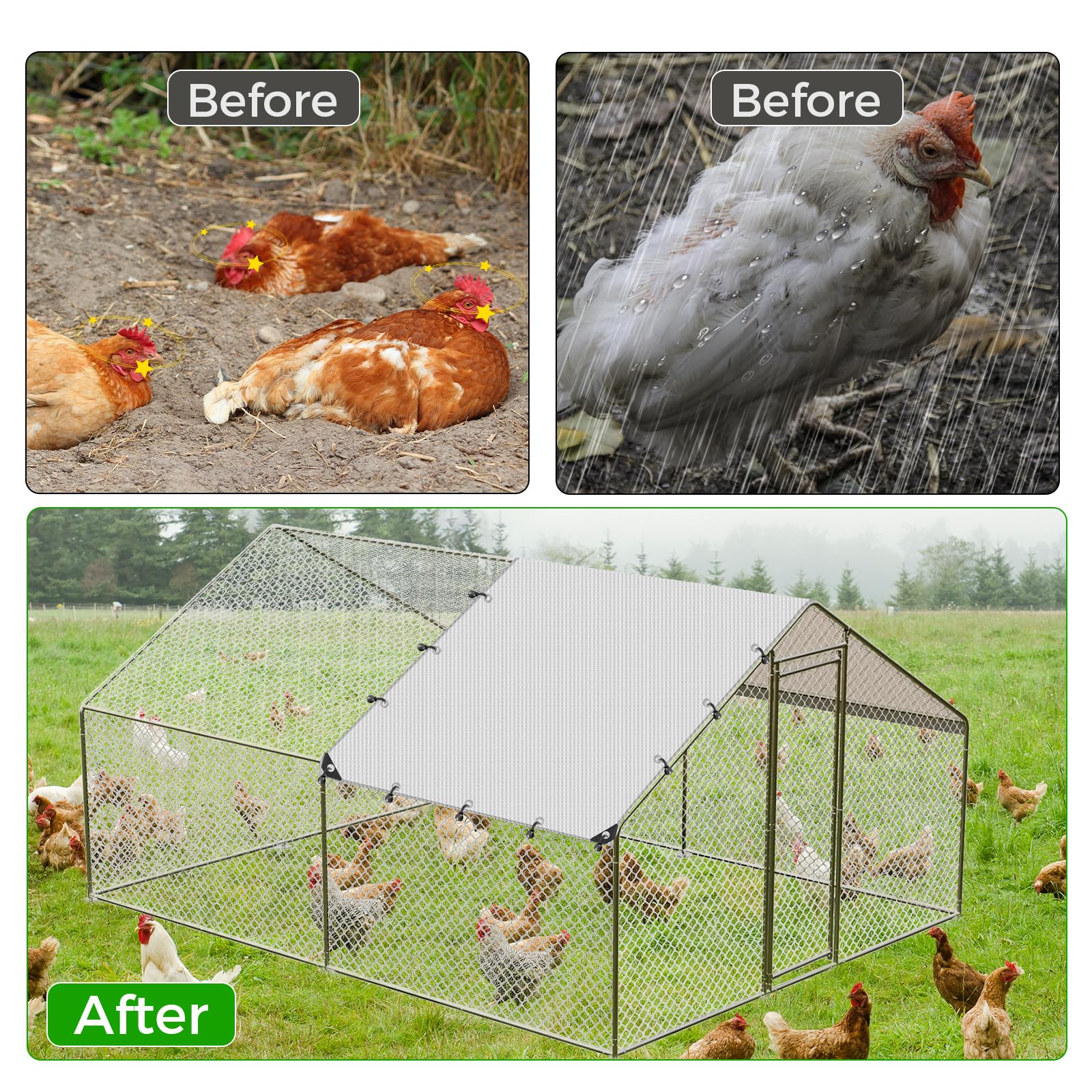 3,5×2 m Chicken Coop Cover, Allwetter-PE-Sonnenschutz, wasserdicht & UV-beständig, Winterdeckel für Hühnerläufe mit 20 Kugelgummischnüren, geeignet für große begehbare Hühnergehege
