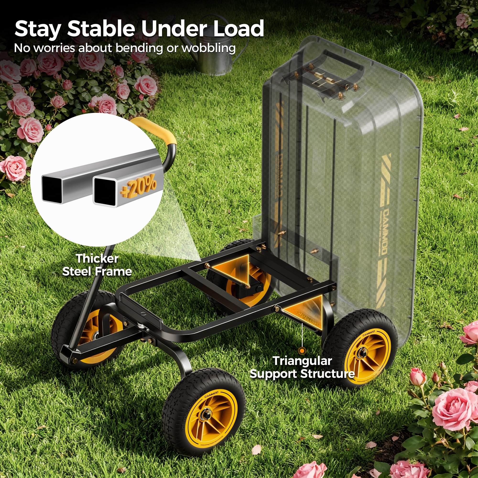 CAMMOO 10-in NO-FLAT TIRES 600lb Heavy-Duty Garden Dump Cart 4 Cu.Ft. Utility Wa — product photo
