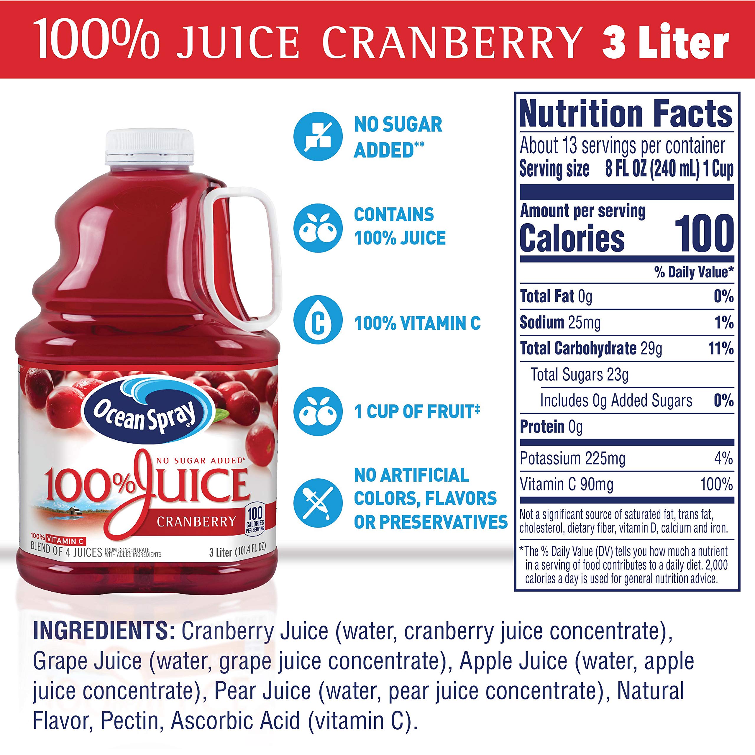 Ocean Spray® 100% Juice Cranberry Juice Blend, 101.4 Fl Oz Bottle