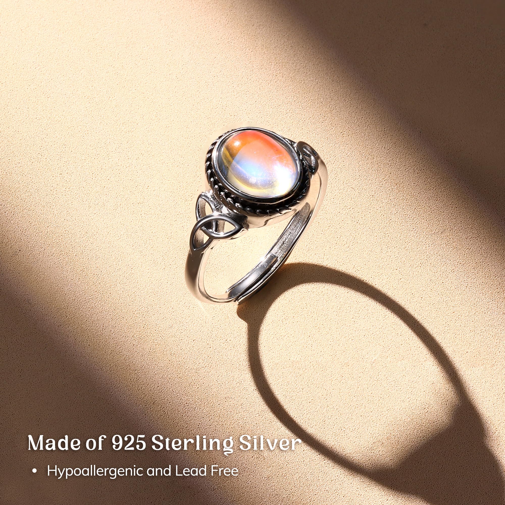 MILACOLATO Silber 925 Damen Mondstein Ring Verstellbar - Vintage Keltisches Dreieck Zirkonia Schmuck - Oval Rund Herz Edelstein - Für Frauen Mit Geschenkbox