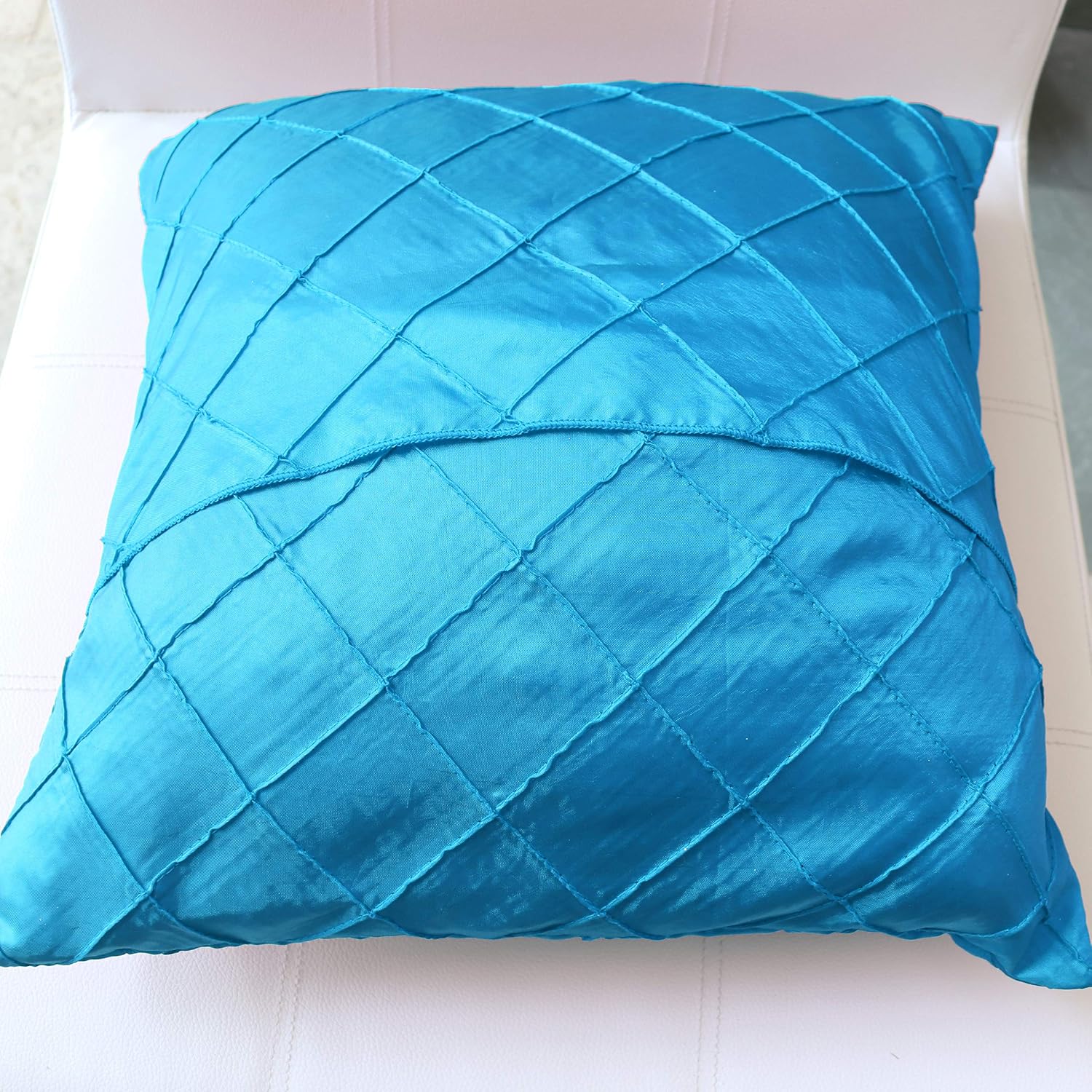 lovemyfabric Cross-Stitch Taffeta Diamond Pattern Decorative Throw Pillow Cushion Cover for Holiday Decor, Bedroom, Sofa, Kitchen, Classroom, Living Room, Interior Design (16" x 16", Turquoise)