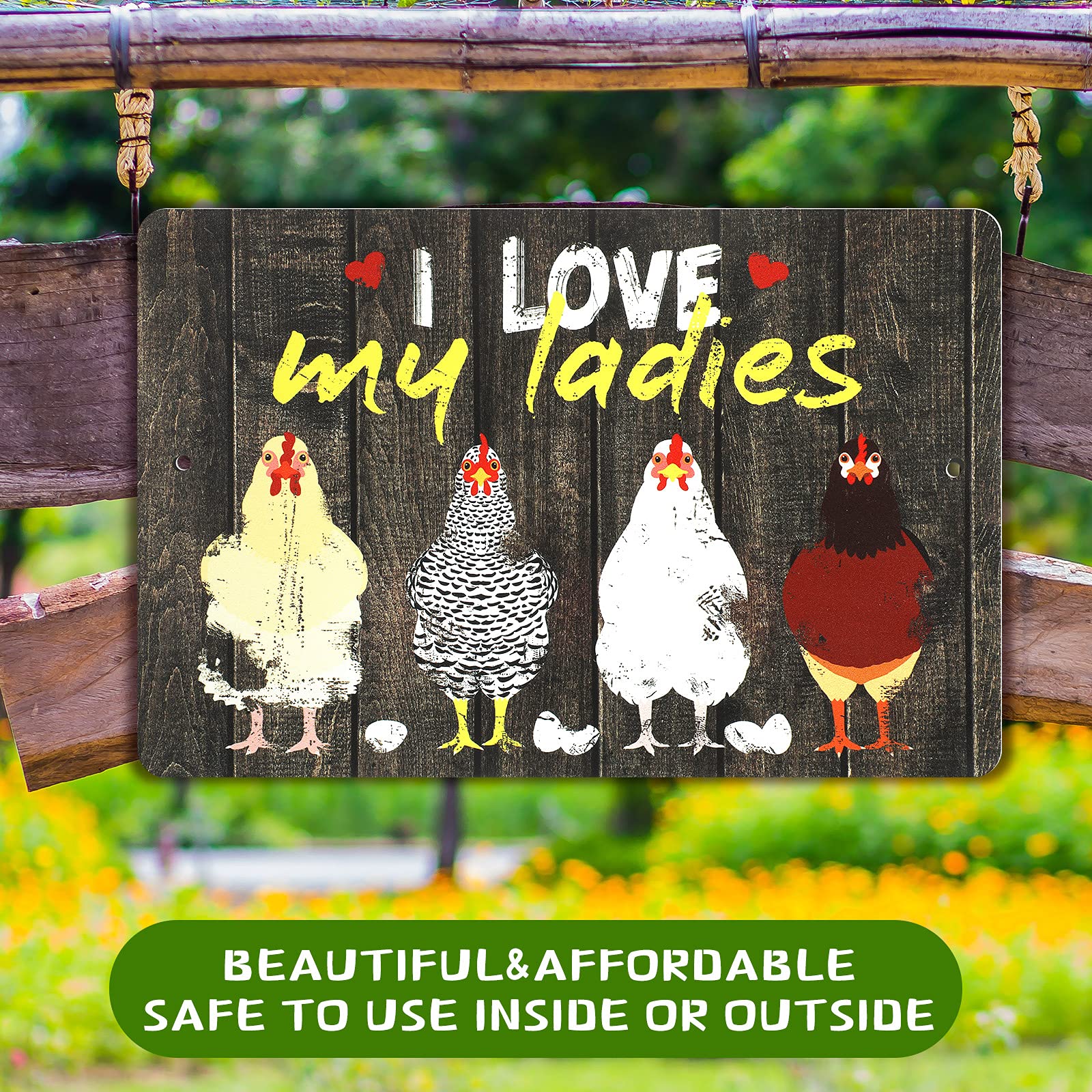 Cartel Divertido De Lata De Pollo Con Texto En Inglés "I Love My Ladies", Decoración Vintage De Granja, Accesorios De Gallinero, Arte De Pared De Metal De 8 X 12 Pulgadas