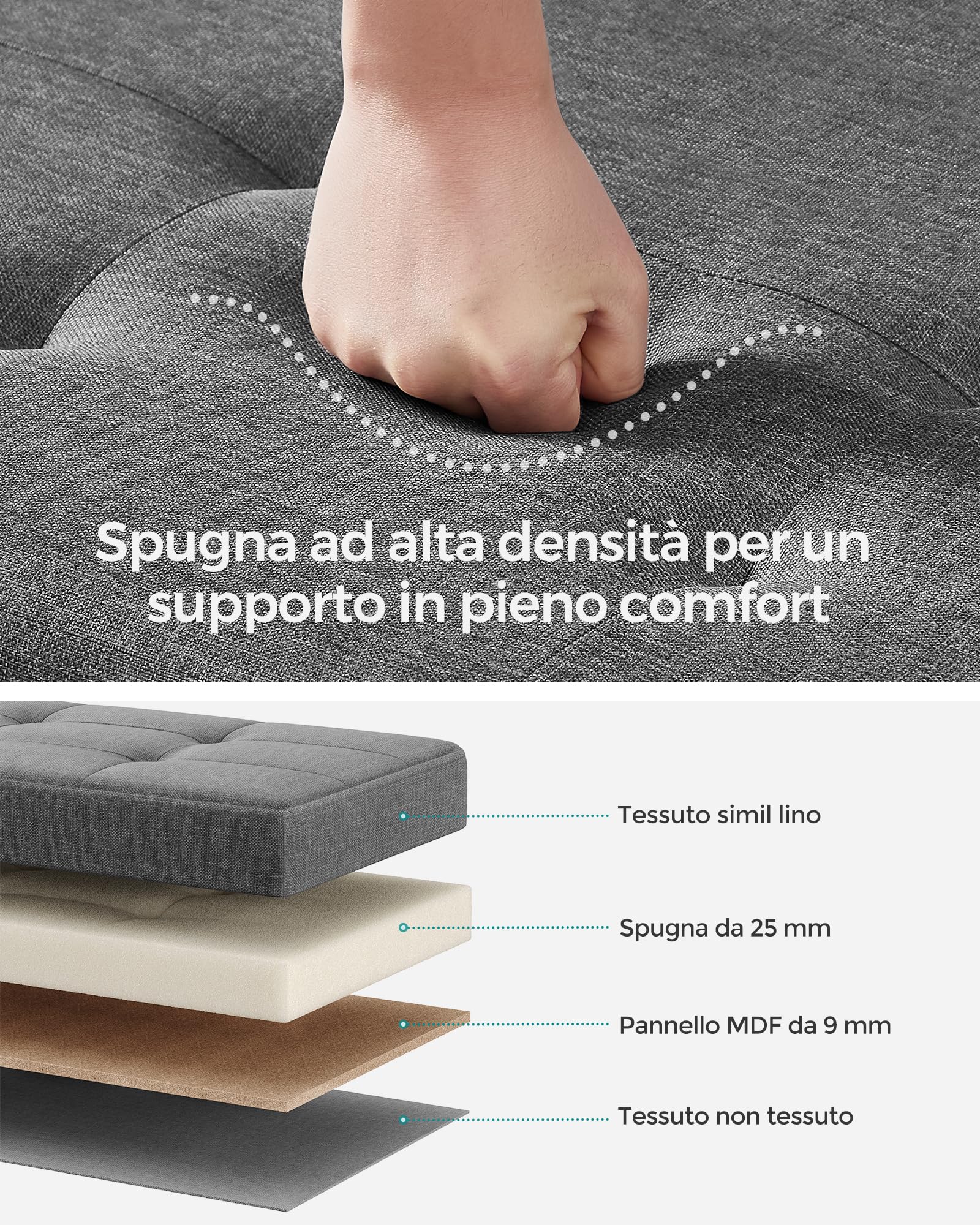 SONGMICS Cassapanca, Pouf Contenitore, Poggiapiedi Pieghevole 38 x 110 x 40 cm, Ottomano con Gambe in Legno, Regge fino a 300 kg, per Soggiorno, Camera da Letto, Dormitorio, Grigio Ardesia LSF018G11