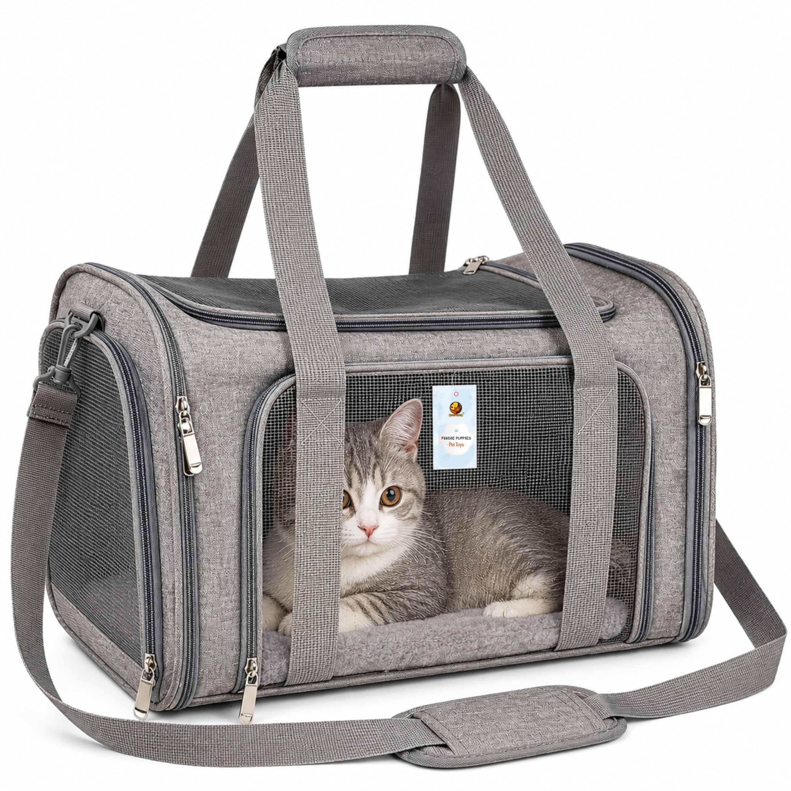 Foodie Puppies Pet Soft-Sided Mesh Pet Travel Carrier for Hiking, Outdoor Activities - (Mesh Airline Bag, Grey)(43x28x28cm) for Small Dogs, Puppies, Cat and Kittens| Breathable Space with Sturdy Pad-image-13