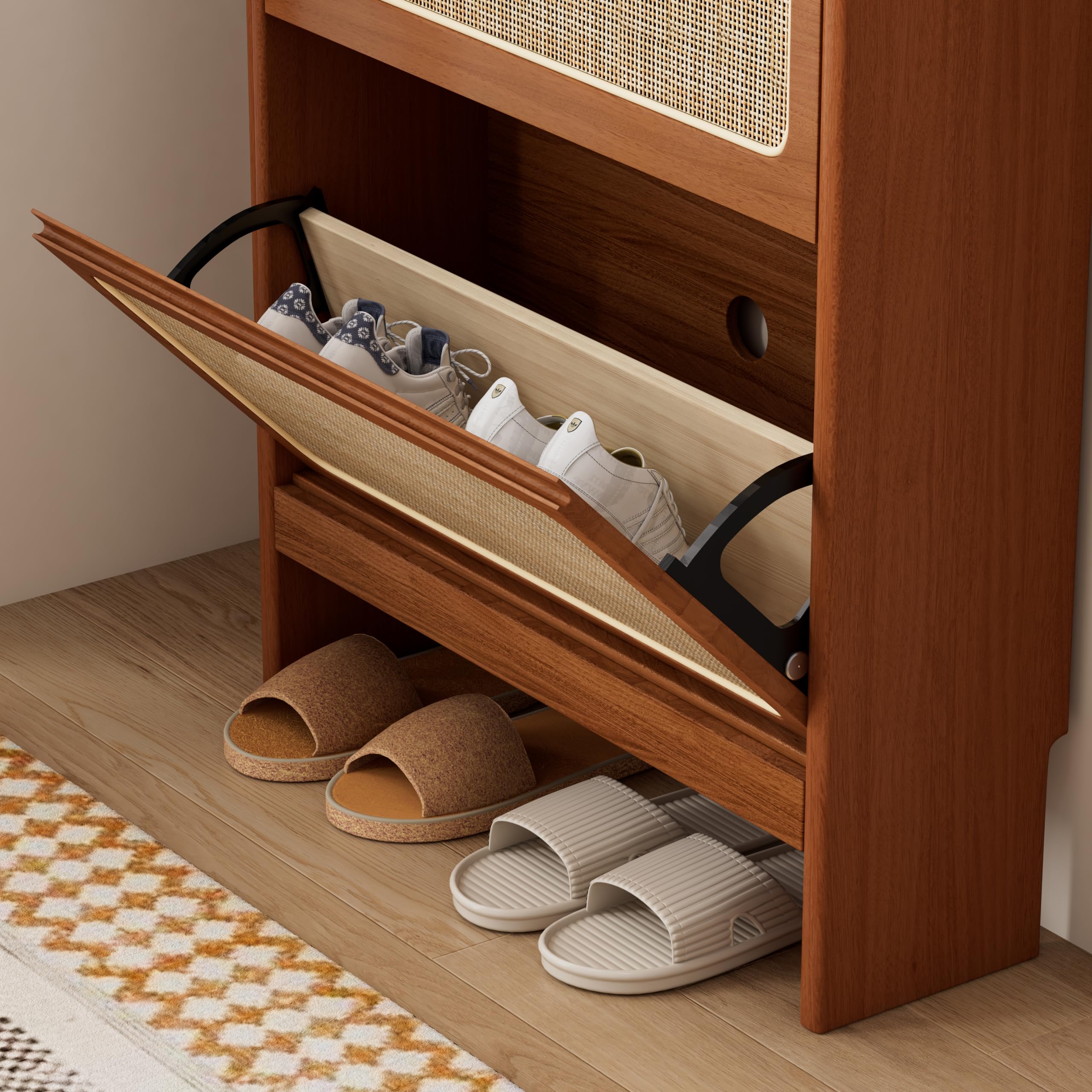 Amazon.com: Rattan Shoe Cabinet, Entryway Shoe Rack with 3 Flip