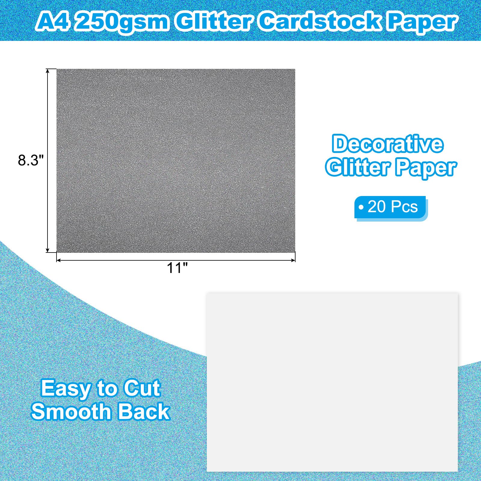 PATIKIL 20 Sheets Grey Glitter Cardstock 8.5 x 11 in - Image 2