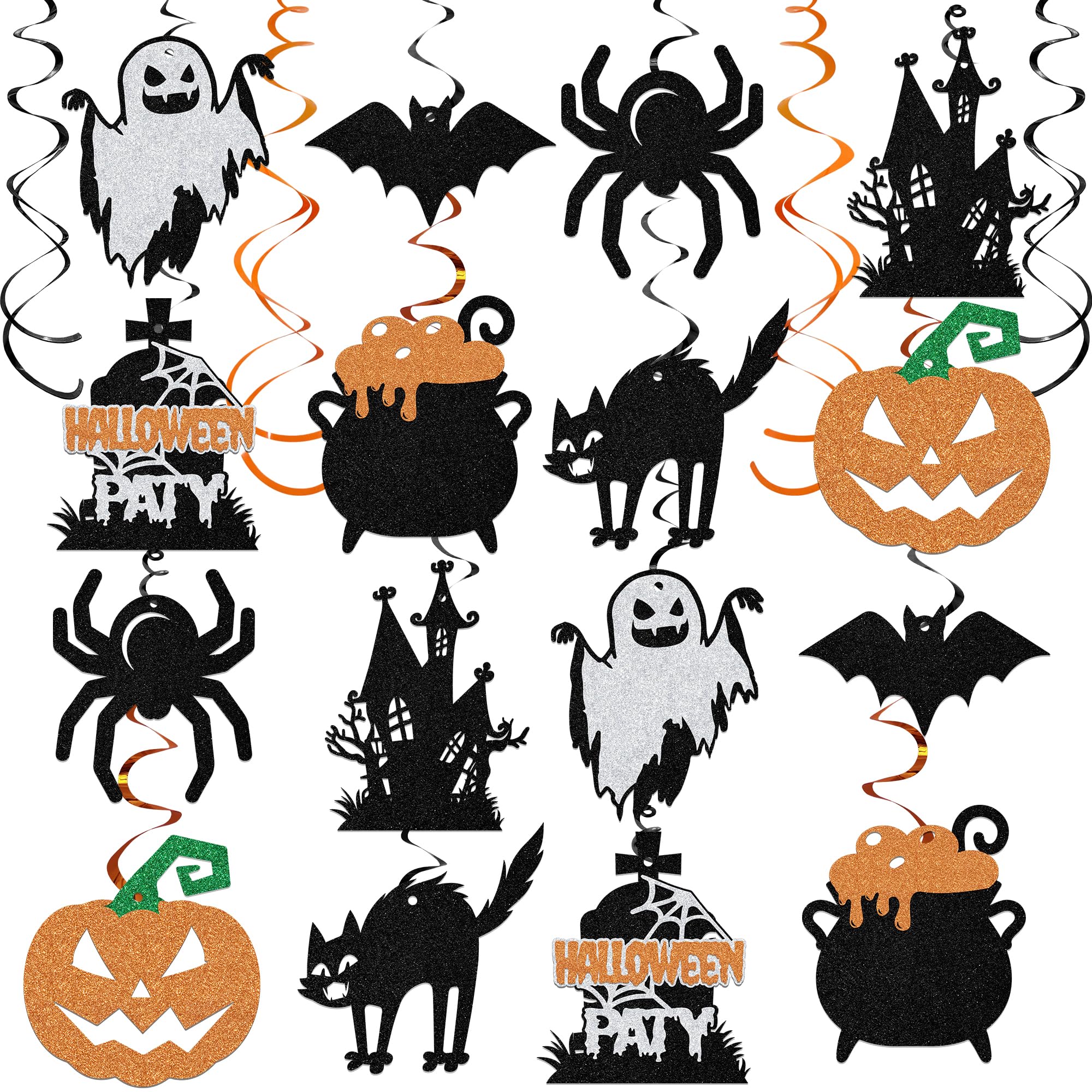 Aumccxz 36Pcs Horror Halloween Hanging Swirls Spooky Ghost Bat for Halloween Party Decorations Classroom Home Office Porch Haunted House Hanging Decor Black