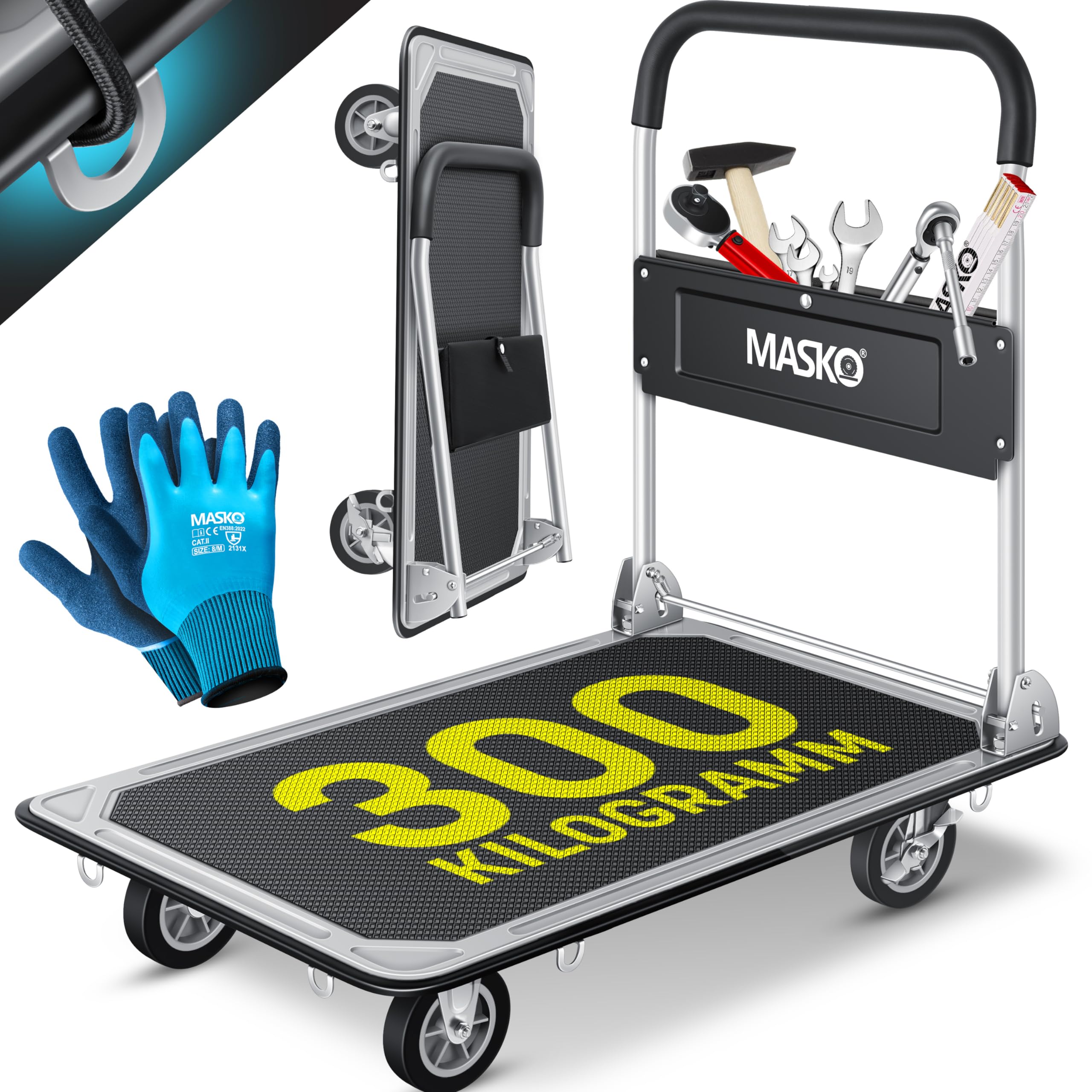 MASKO Folding Platform Cart in its unfolded state, ready for use.
