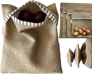 Large Burlap Vegetable Fruit Sack Bag - Sustainable Hessian Market to Pantry Sack Storage - Easy Access Flap Closure - Apartment Organisation - Tiny House