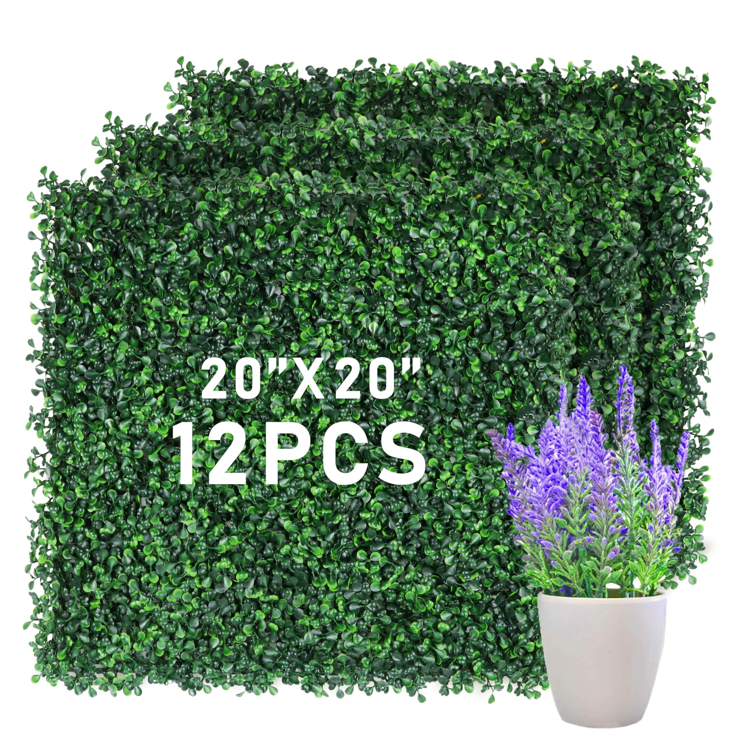 12 PCS Artificial Leaves Hedge Panels Hedge Wall Panels Artificial Grass Backdrop Wall 50 X 50cm Green Grass Wall for Decor Privacy Fence Indoor Outdoor Garden