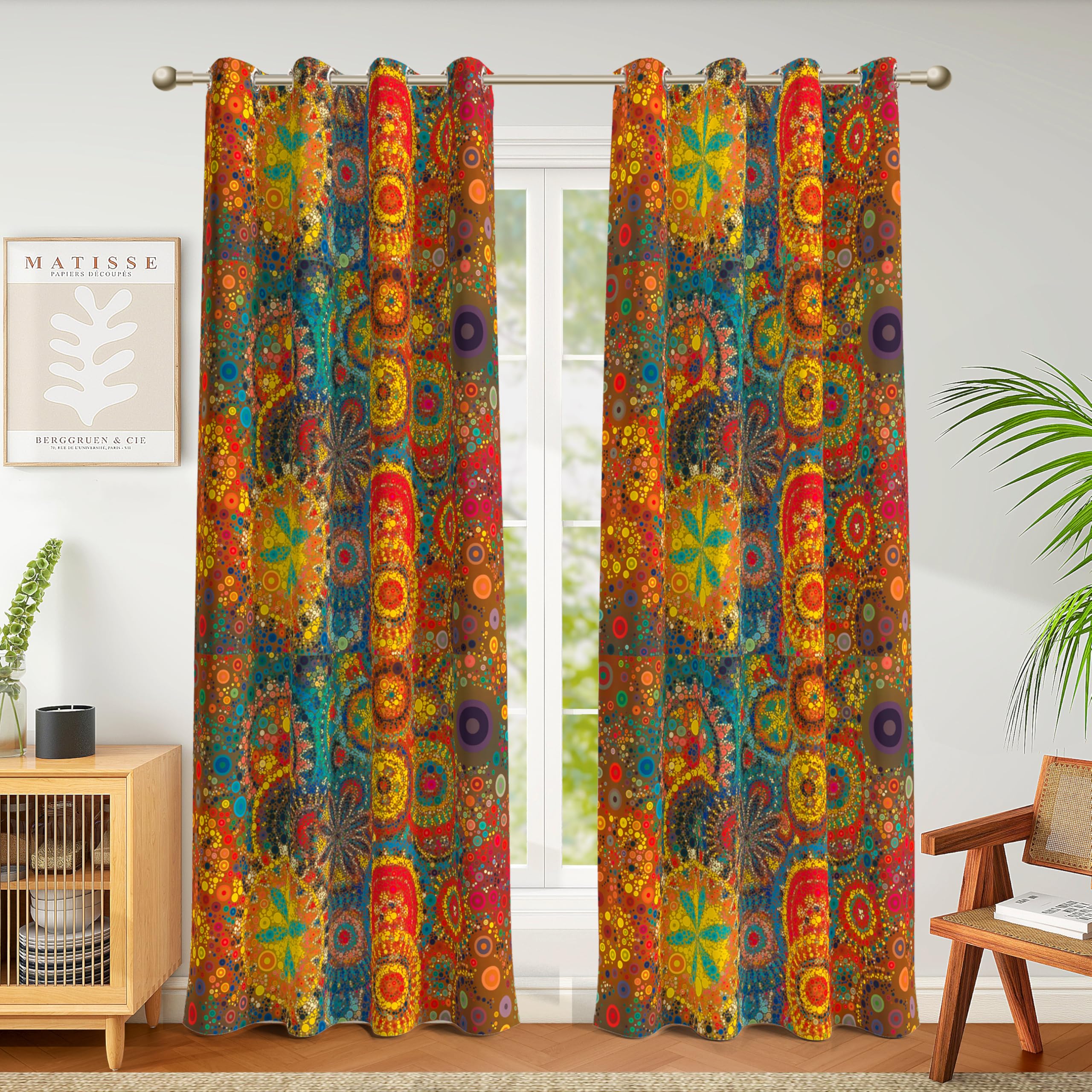 Weesire Boho Blackout Curtains for Bedroom & Living Room, 2 Panels, 100% Blackout, Colorful Bohemian Hippie Pattern, Multicolor Funky Abstract, Classic Modern Rustic, 52x84 Inches — image 1