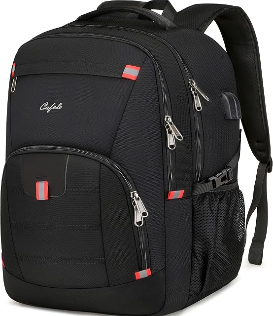 Cafele 17.3 inch Laptop Backpack,Extra Large Backpack Bookbag Computer Rucksack with USB Charging Port,Water Resistant Sturdy Backpack for Business College School Travel,Men Women Casual Daypack,Black