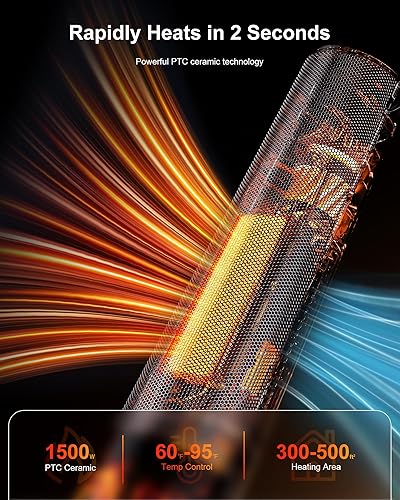 Miniatura 6 de Calentador de espacio eléctrico, calentadores de cerámica PTC de 1500 W para interiores con control remoto, oscilación de 70, temporizador de 1 a 12