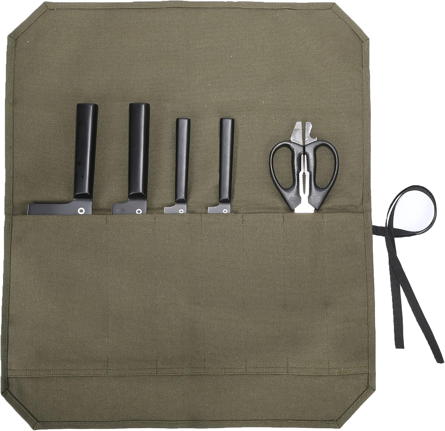 Kaaltisy Chef Knife Roll, Heavy Duty 16oz Waxed Canvas Knife Holder, Portable Knife Storage Roll Bag with 7 Slots & Tie Rope