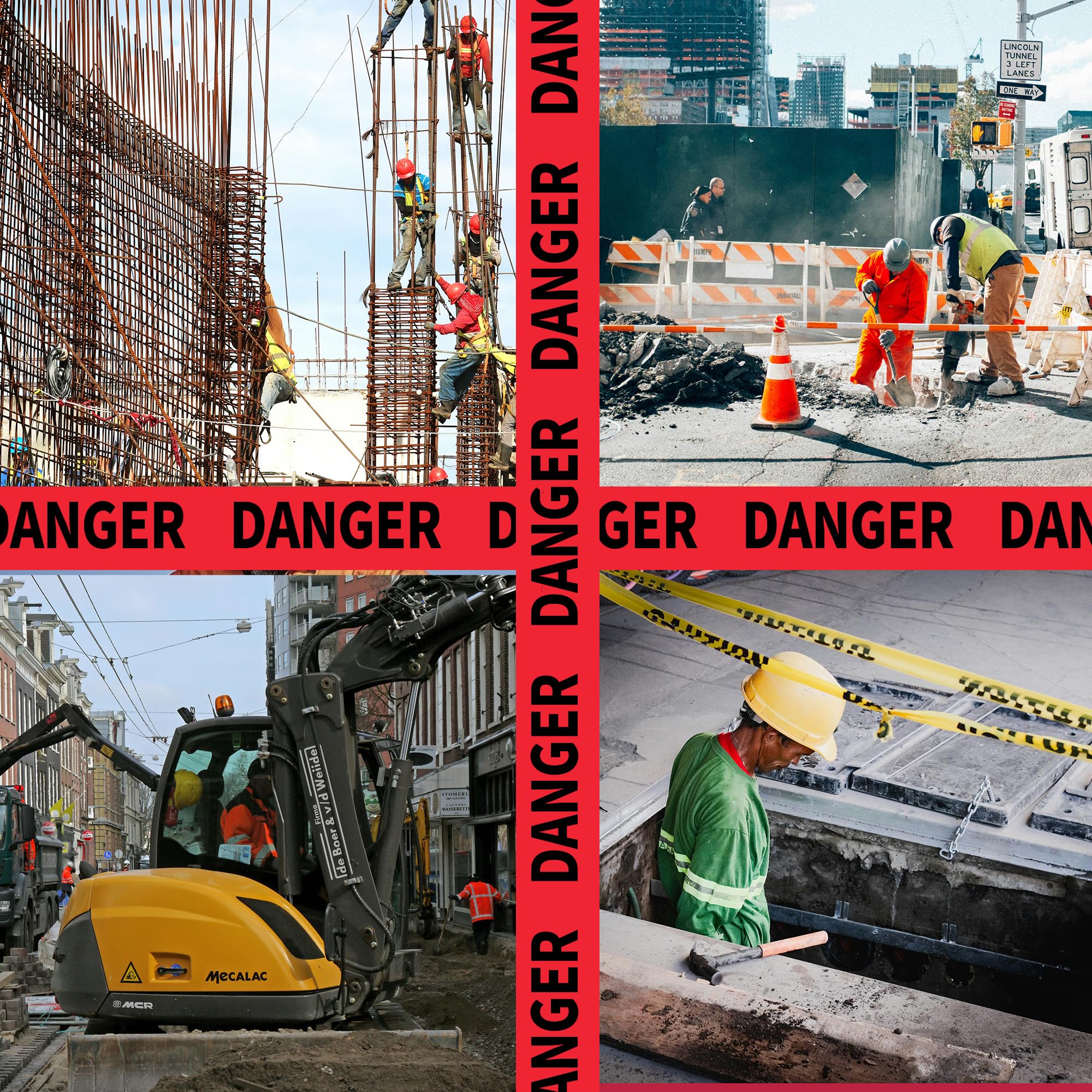 TAPEBEAR Trassenwarnband Rot Schwarz 76mm x 305meter, DANGER Achtung Absperrband Polizei Warnband Nicht Klebend für Gefahrenbereich, Halloween Dekoration, 3 Rollen