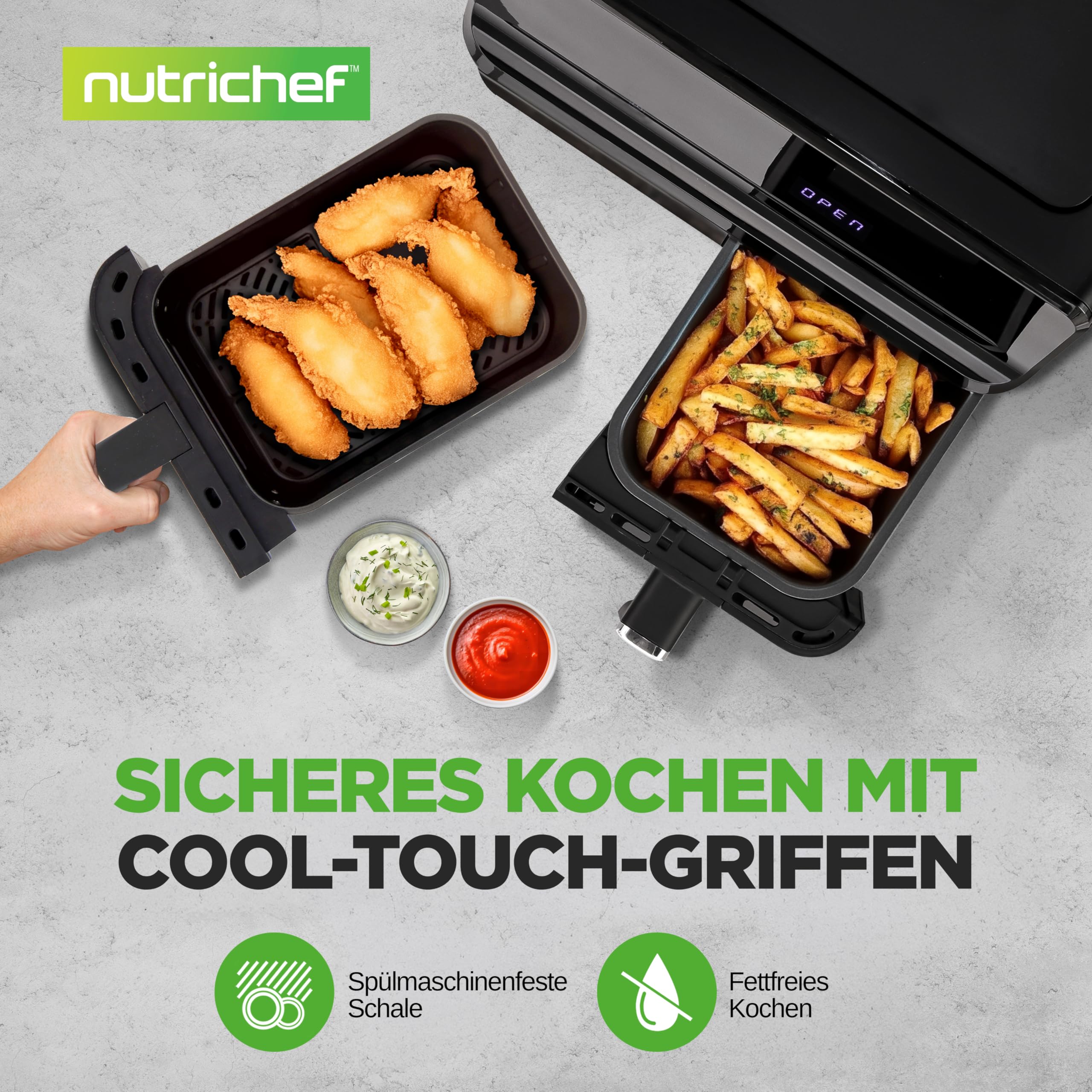 Nutrichef Heißluftfritteuse XL Doppelkammer Airfryer ohne Öl – 2 Körbe – Bild 6
