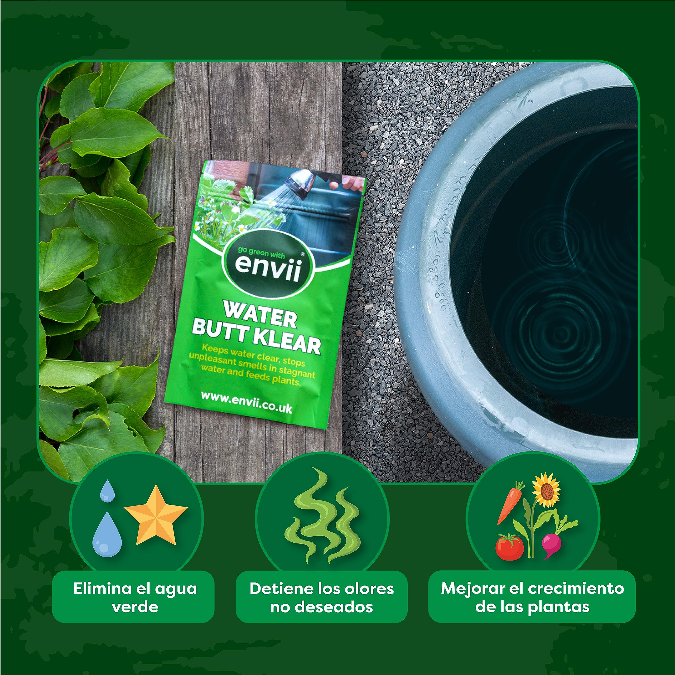 envii Water Butt Klear – Limpiador Orgánico de Barriles Agua de Lluvia – Nutre a la Plantas – Tratamiento para 4.000 litros