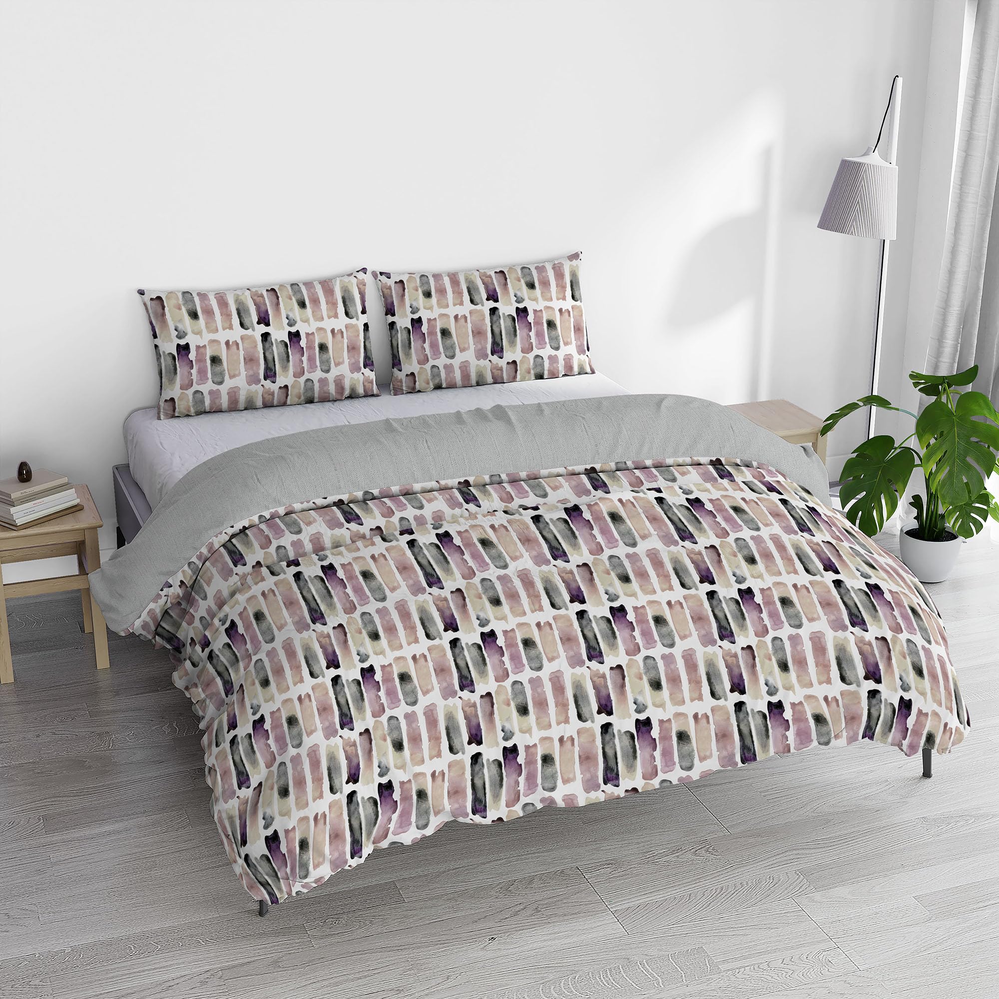 Italian Bed Linen Watercolor Duvet Cover Set with Digital Print, Double, WT 12