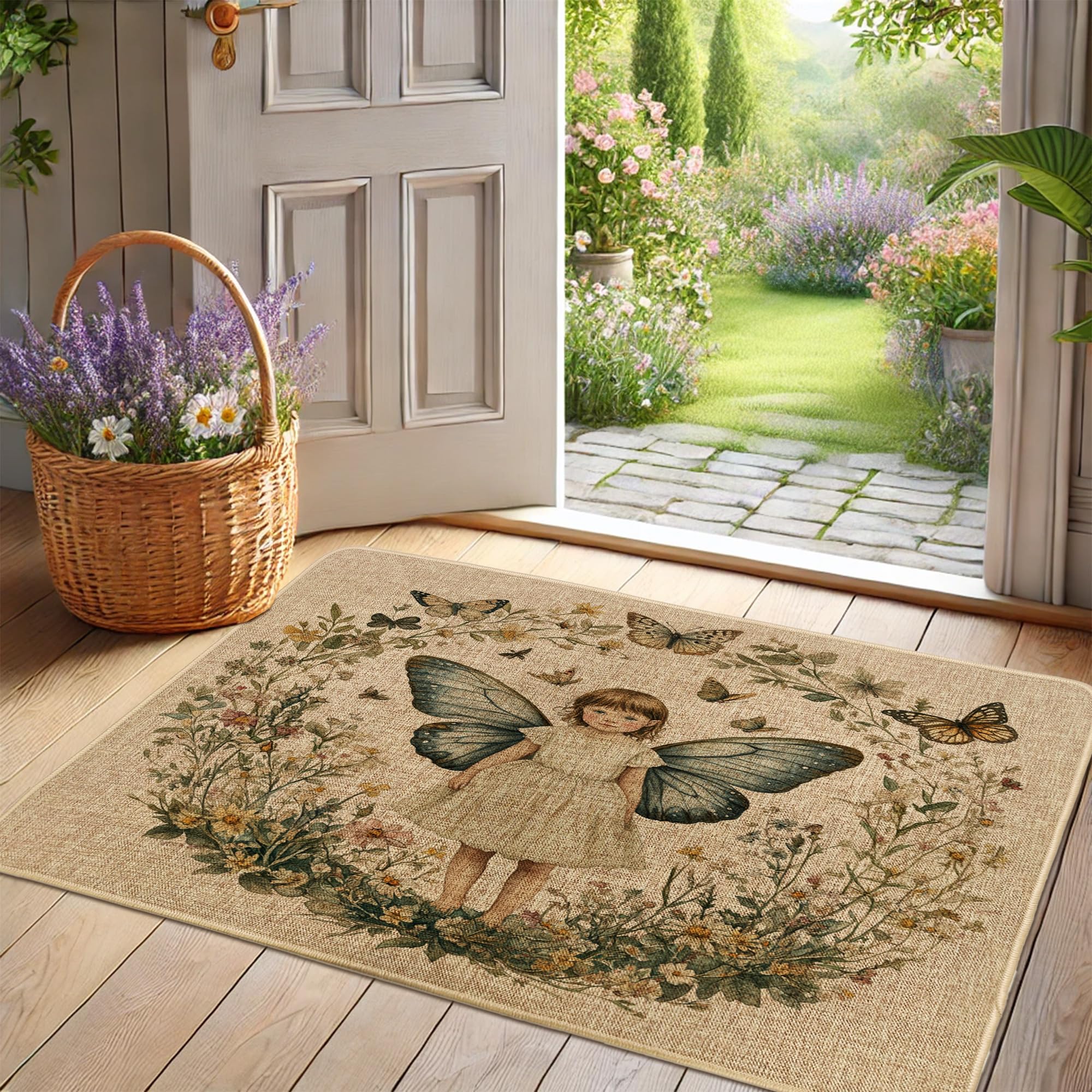 Paillasson papillon vert antidérapant Spring Fairy tapis entrée extérieur étanche