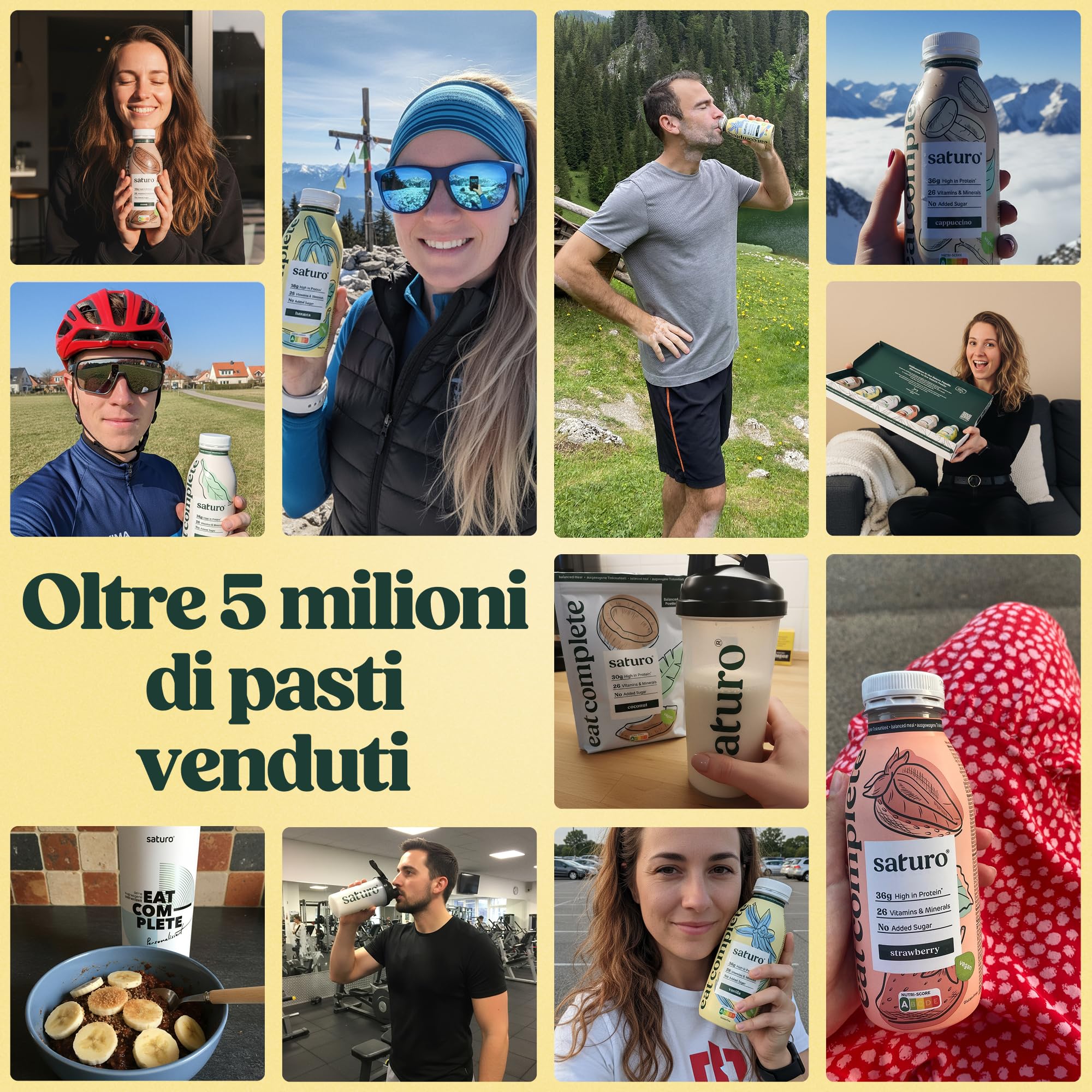 Saturo Pasto Sostitutivo Frullato Gusto Banana | 36 g di proteine & senza zucchero | 400 kcal | Vegano | Pasto Bevibile con Nutrienti Essenziali | 6 x 400 ml