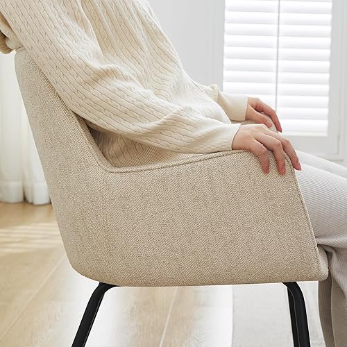 Miniatura 7 de ONEVOG Juego de 2 sillas de comedor clásicas de tela, silla beige con brazos, juego de comedor tapizado para espacio pequeño con patas de metal para